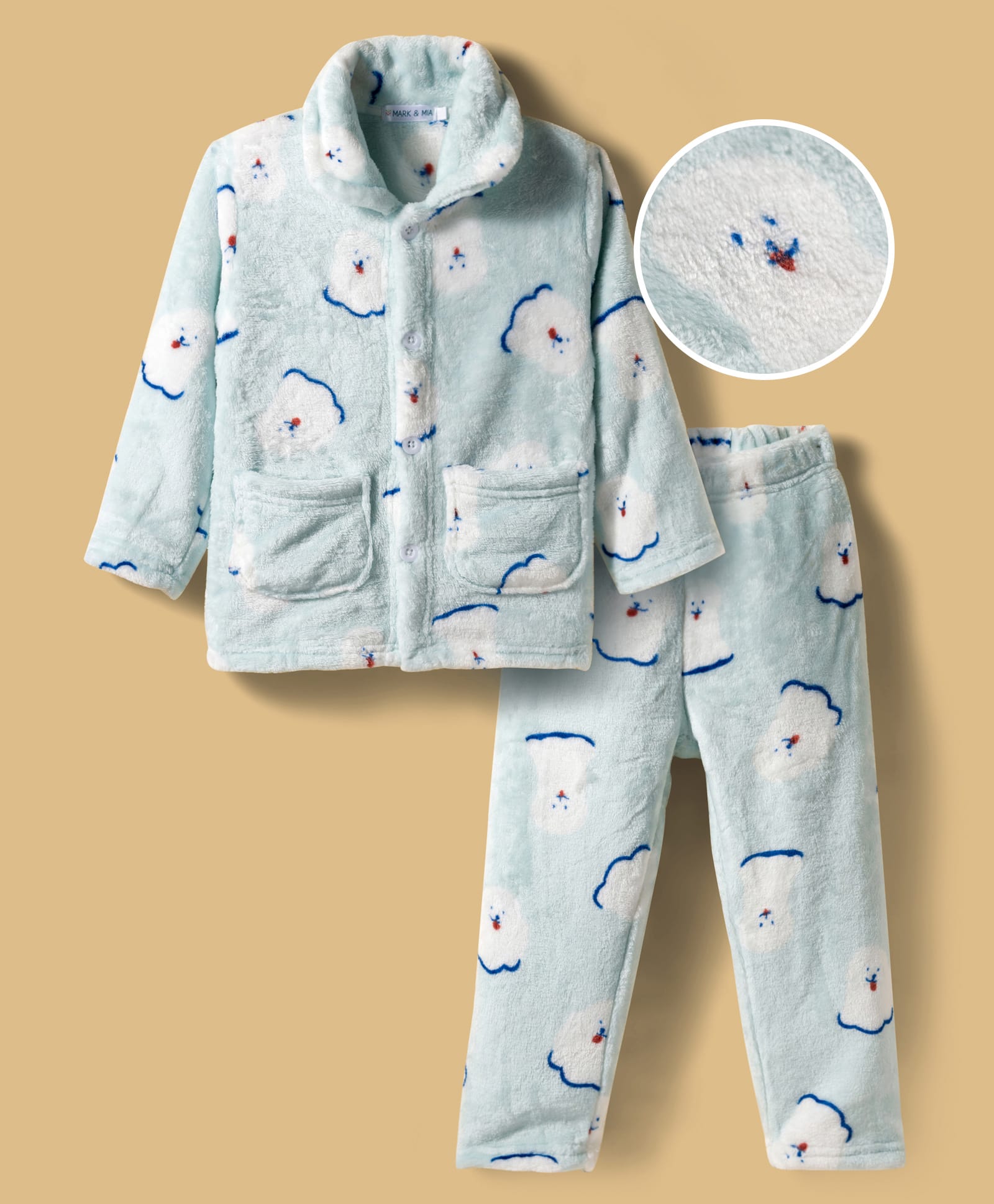 Mark & Mia Full Sleeves Winter Wear Night Suit With Animal Face Print - Light Blue-image-30