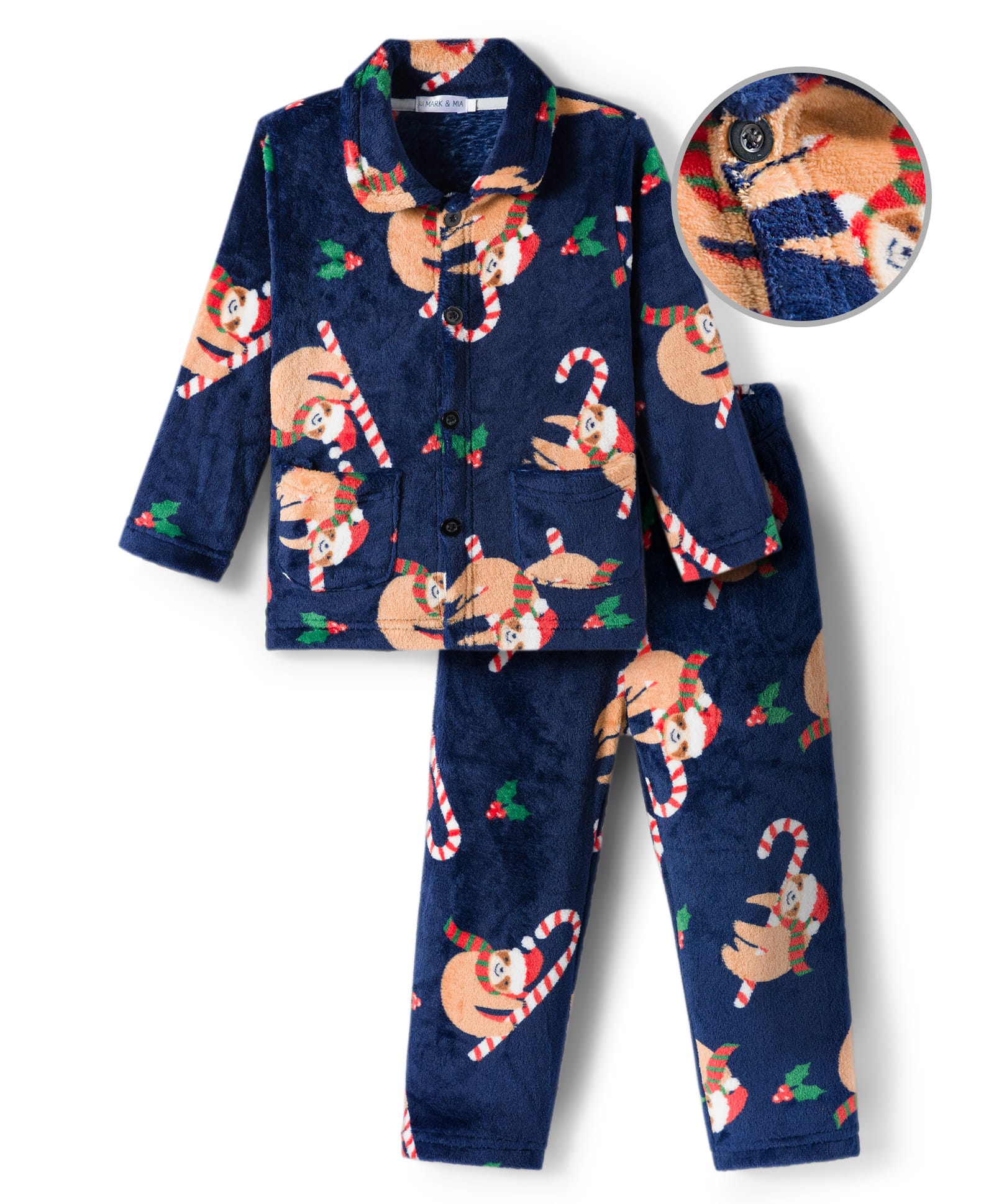 Mark & Mia Full Sleeves Co-Ord Winter Wear Night Suit with Racoon Print - Navy Blue-image-22