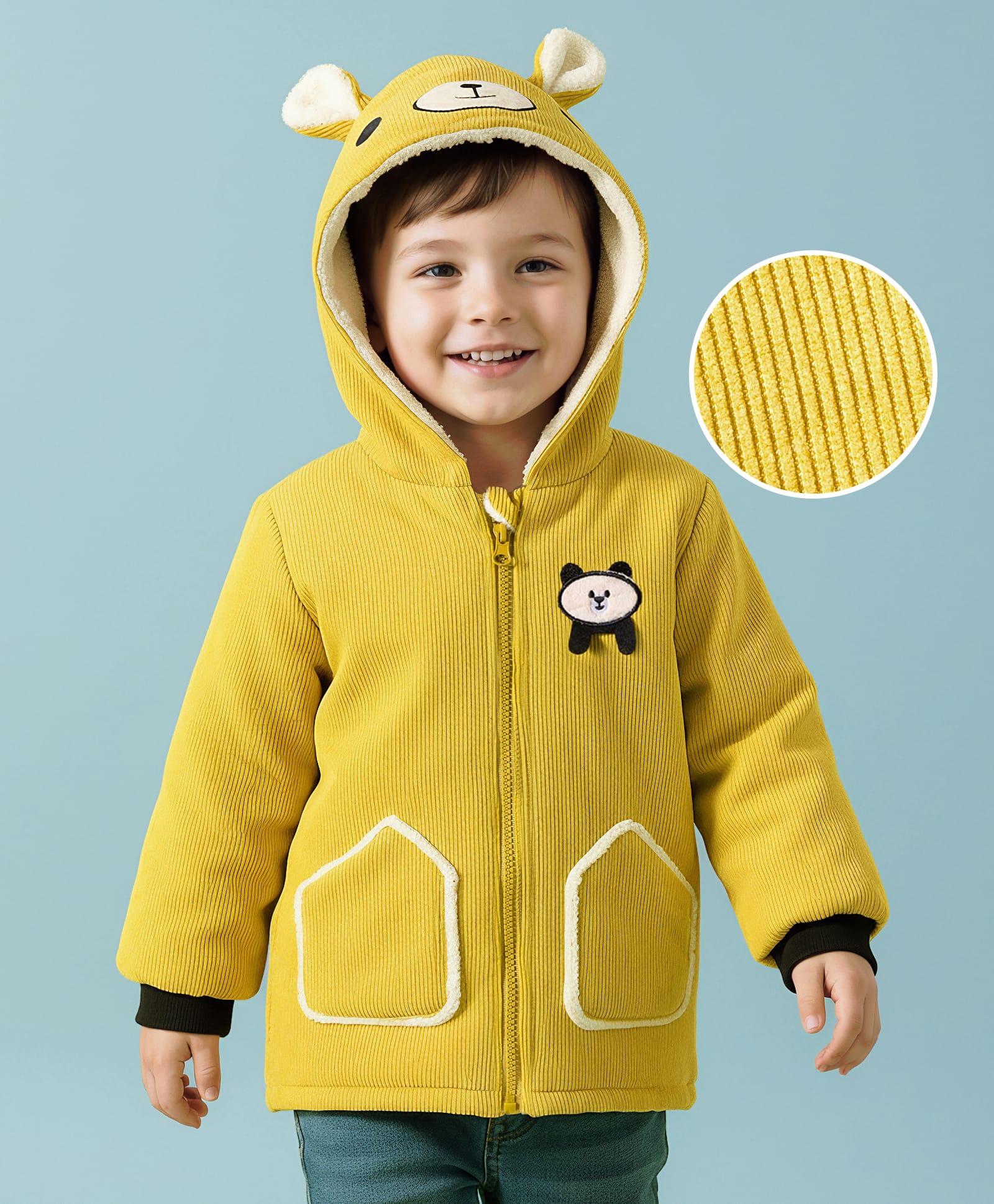 Mark & Mia Full Sleeves Hooded Sweatjacket With Teddy Bear Embroidery & Applique - Yellow-picture-10
