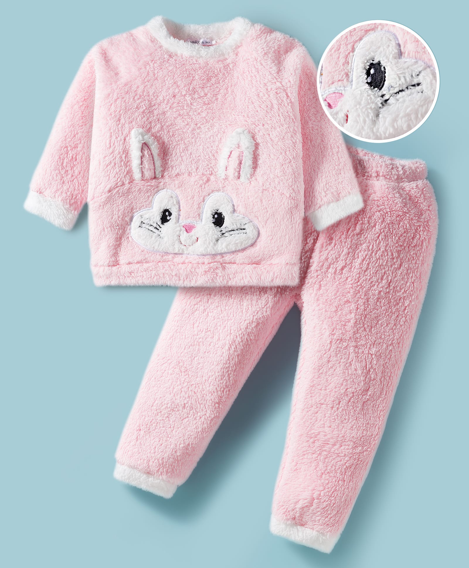 Mark & Mia Full Sleeves Winter Night Suit with Bunny Applique - Pink-image-40