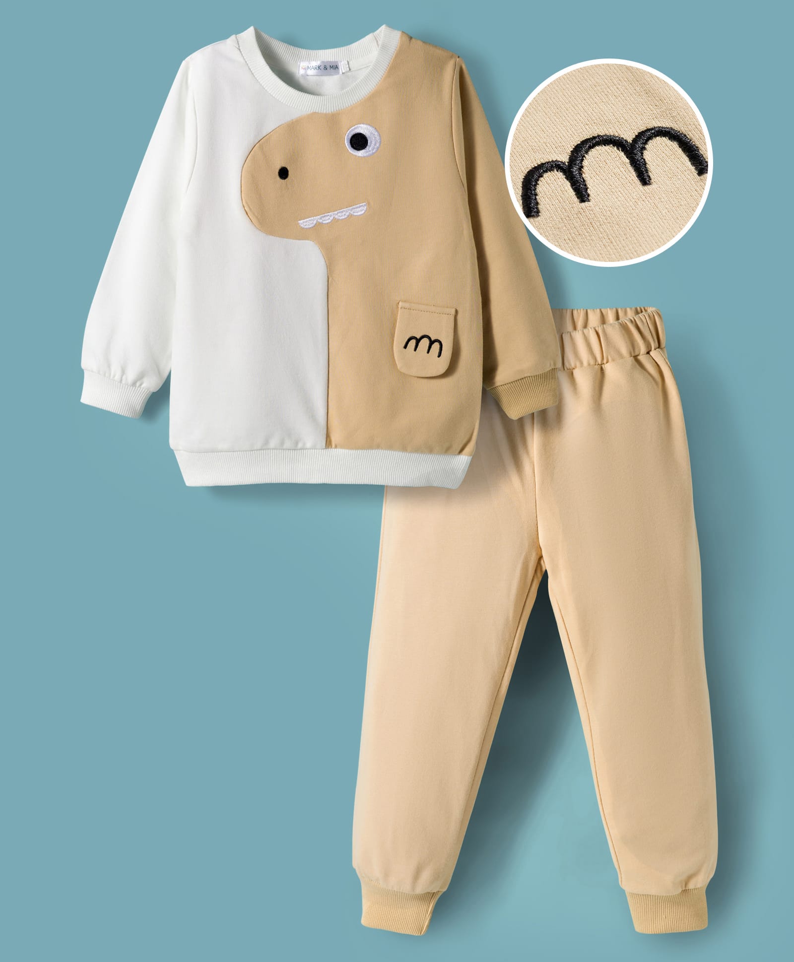 Mark & Mia Cotton Full Sleeves Winter Wear Sweatshirt & Joggers Set with Animal Applique - Cream & Offwhite-image-17