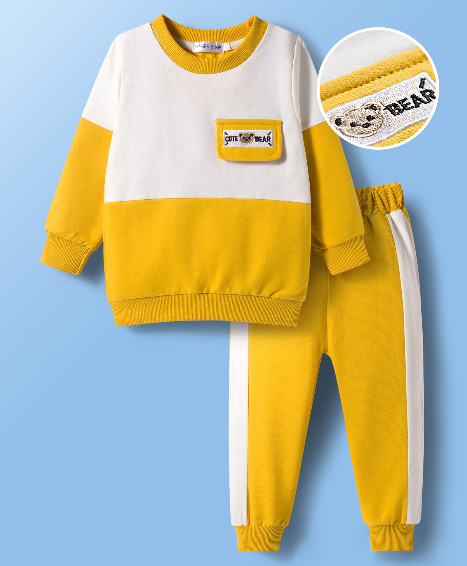 Mark & Mia Cotton Full Sleeves Winter Wear Sweatshirt & Lounge Pant Set With Text Embriodery - Yellow-picture-22