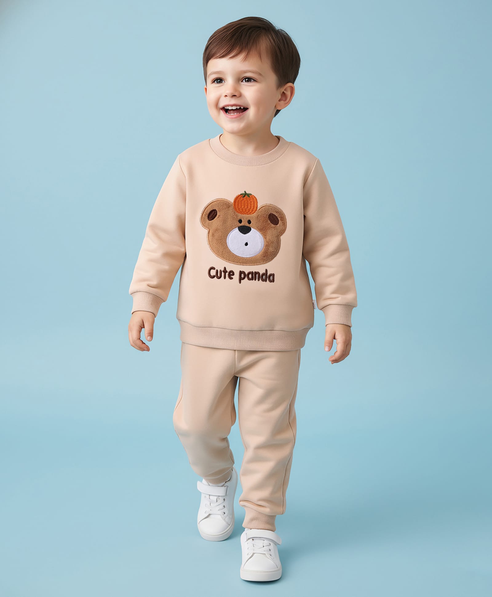 Mark & Mia Cotton Full Sleeves Winter Wear Suit Set with Panda Patch - Khaki-picture-10