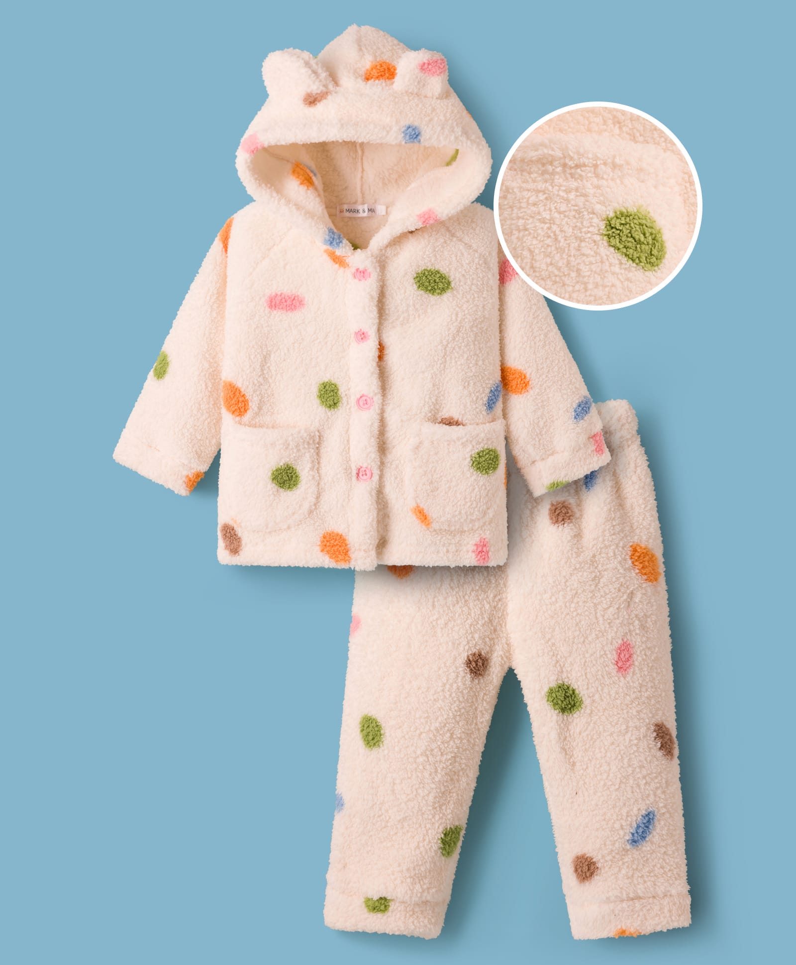 Mark & Mia Full Sleeves Winter Wear Printed Hooded Night Suit With Ear Applique Detailing - White-image-37