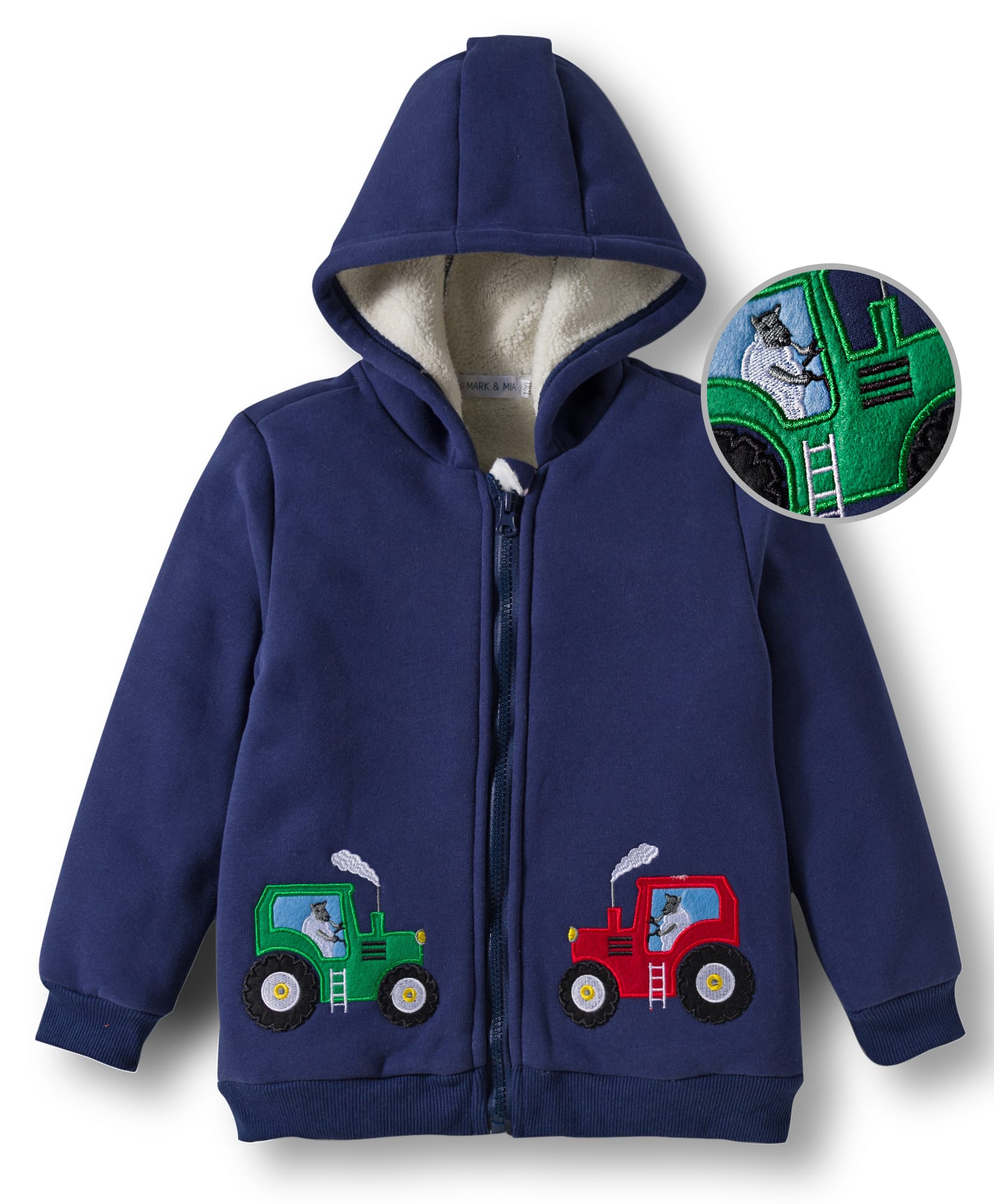 Mark & Mia Full Sleeves Hooded Sweatjacket with Vehicles Embroidery Detailing - Navy Blue-picture-15