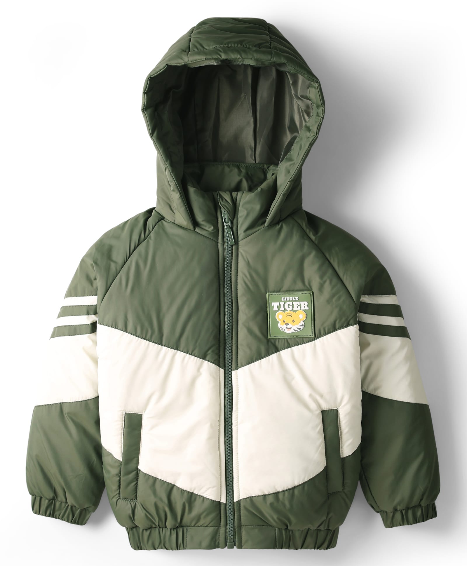 Babyhug Woven Full Raglan Sleeves Hooded Jacket with Color Block & Pocket - Olive Green-image-33