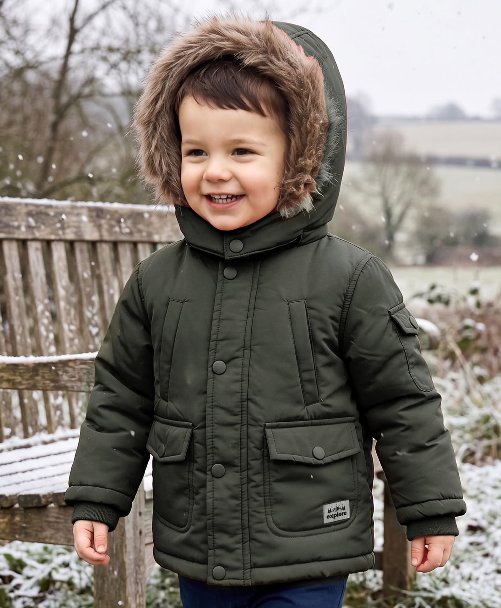 Babyhug Woven Full Sleeves Solid Hooded Padded Jacket With Detachable Hood - Dark Green-image-31
