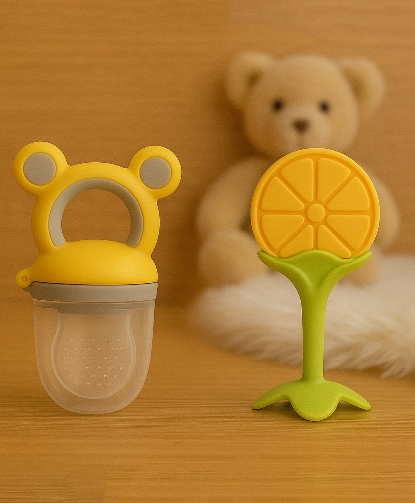 Badal Kidz Presents combo of 2 includes 1 Standing Fruit Teether and 1 Mickey Fruit Feeder - Orange , Yellow-image-14