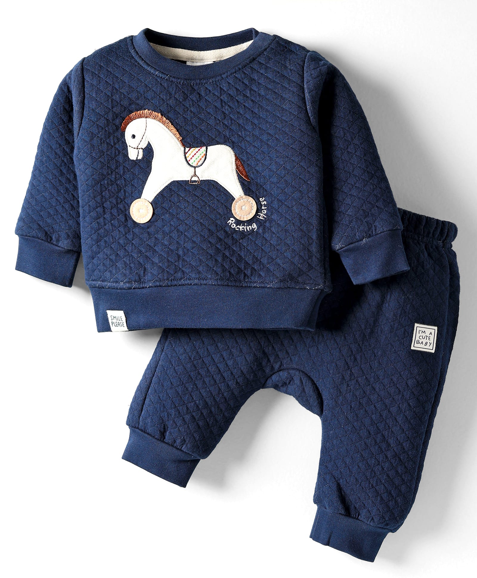 Ollypop Fleece Knit Full Sleeves Winter Wear Suit Set with Horsey Patch - New Air Force Navy Blue-image-21