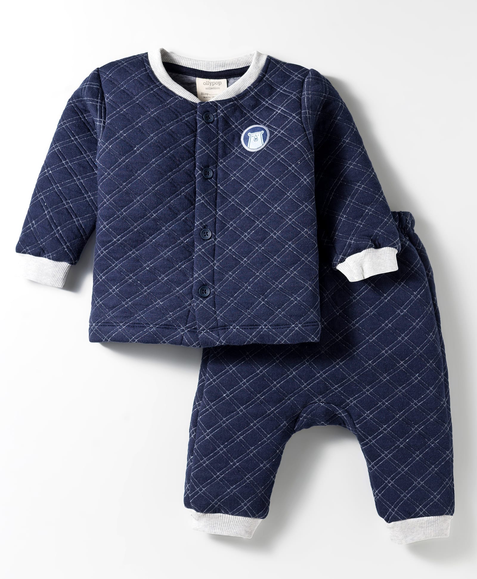 Ollypop Polyfill Knit Full Sleeves Co-ord Winterwear Night Suit With Diaper Pant - Navy Blue-image-14