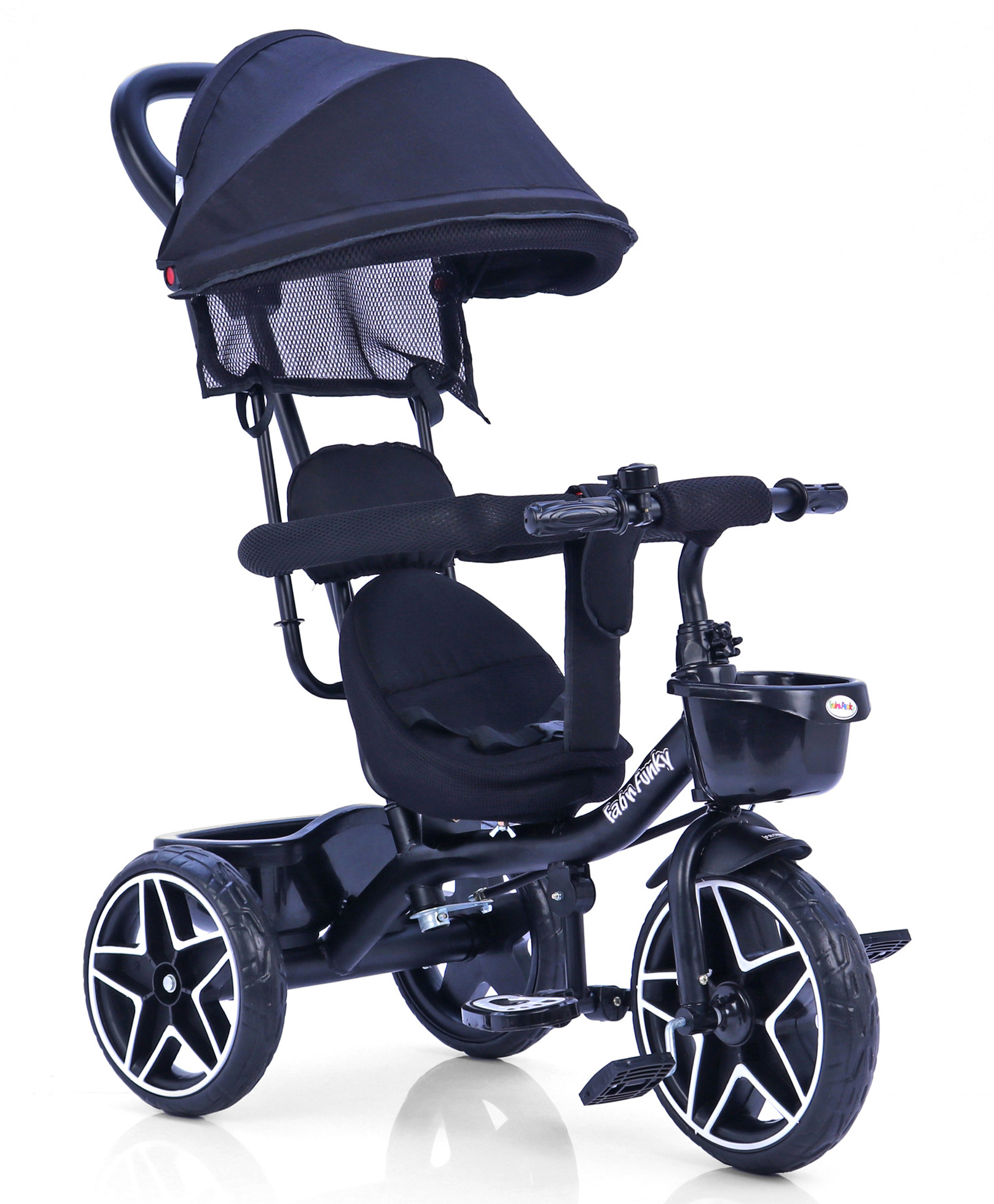 Zoomster Plug & Play Tricycle with Parental Push Handle & Foldable Canopy - Black| Safe & Durable| Easy to Assemble| Removable Cushion Seat| Foldable Footrest| Removable Safety Rail| Smooth Wheels-image-37