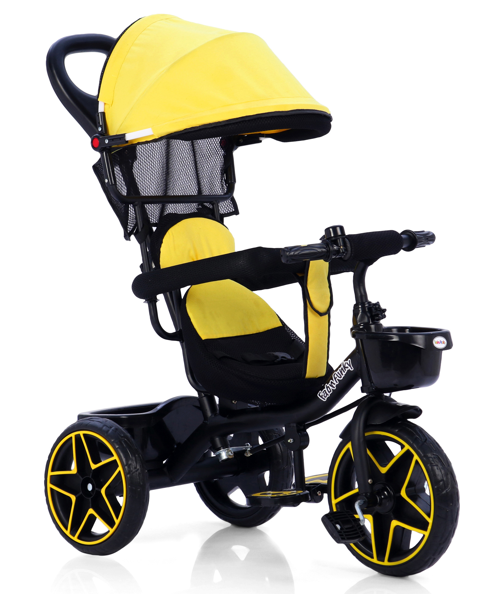 Zoomster Plug & Play Tricycle with Parental Push Handle & Foldable Canopy - Yellow| Safe & Durable| Easy to Assemble| Removable Cushion Seat| Foldable Footrest| Removable Safety Rail| Smooth Wheels-image-25