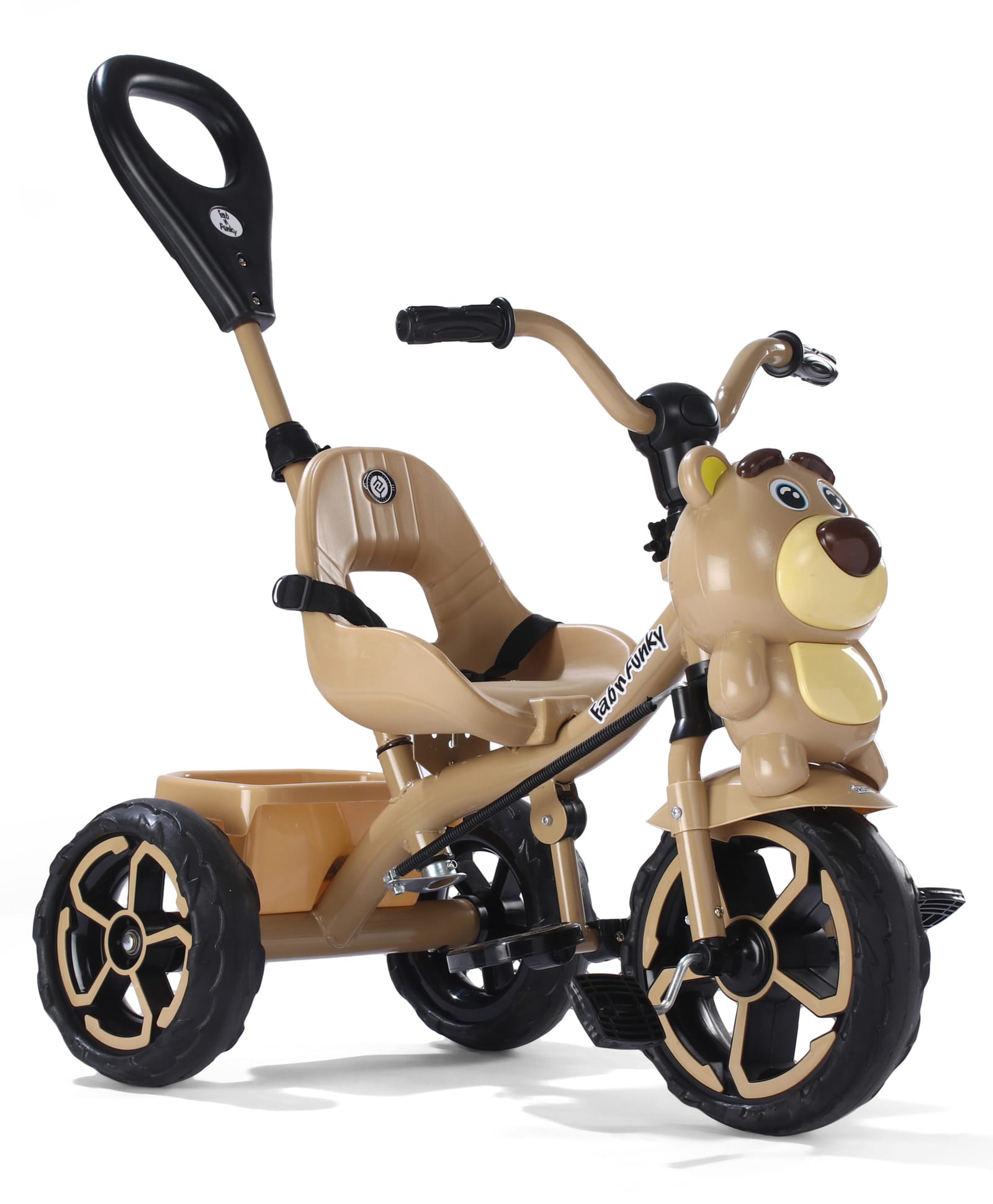 Teddy Face Plug & Play Tricycle with Parental Push Handle - Beige| Foldable Footrest| Safety Harness| Light & Music| Storage Basket| Anti-slip Pedals| Comfortable Seat with Backrest-image-48