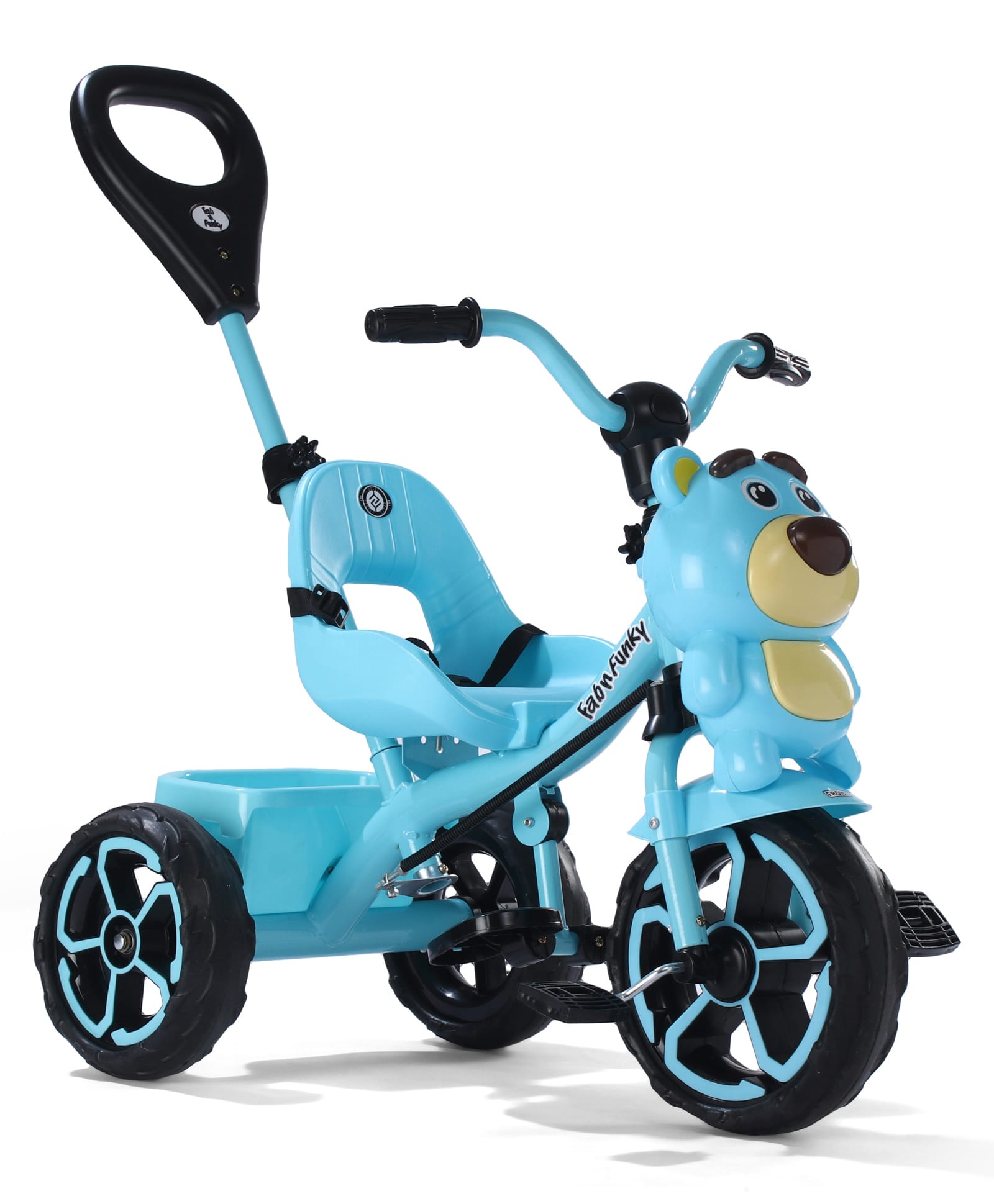 Teddy Face Plug & Play Tricycle with Parental Push Handle - Blue| Foldable Footrest| Safety Harness| Light & Music| Storage Basket| Anti-slip Pedals| Comfortable Seat with Backrest-image-22