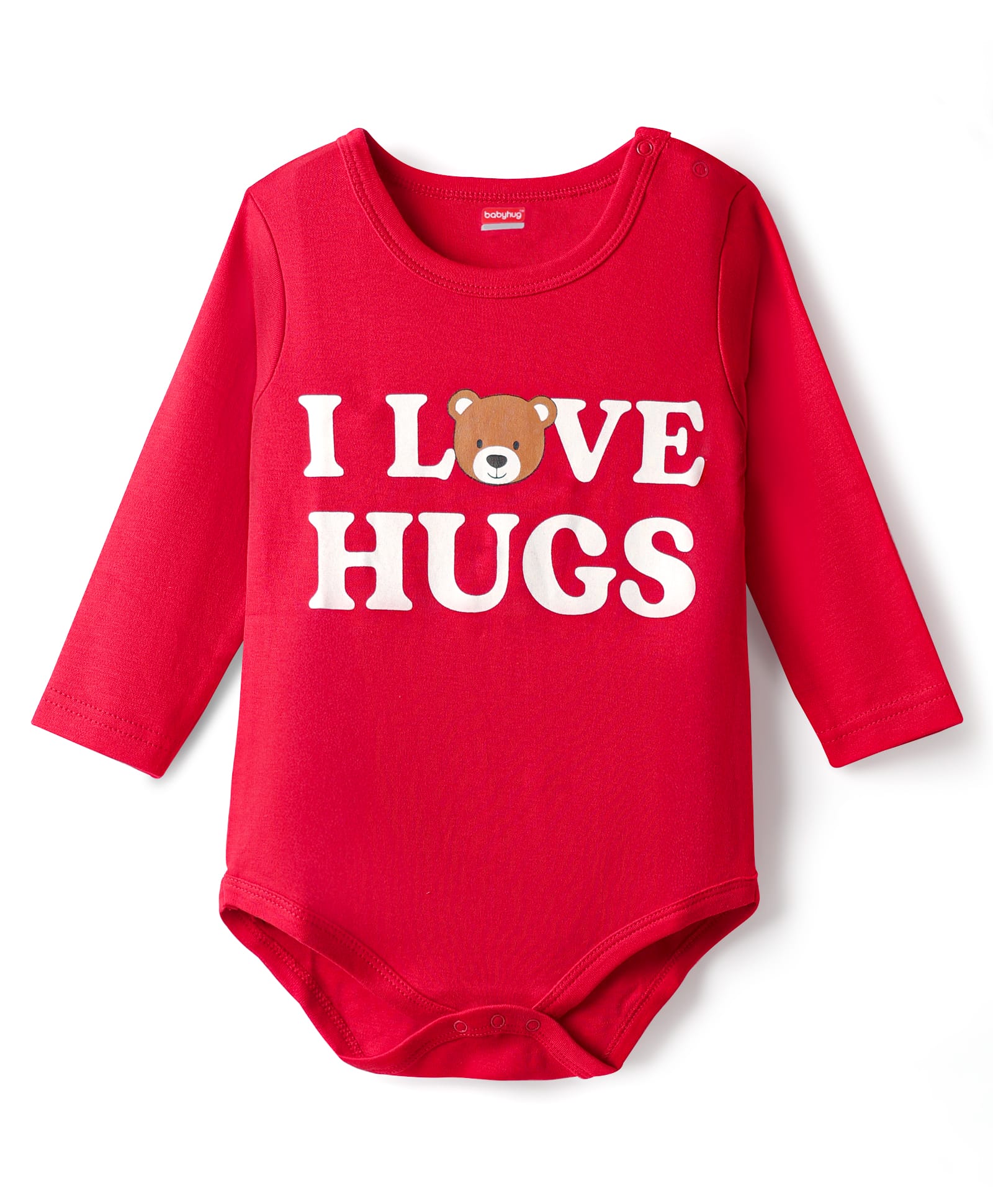 Babyhug 100% Cotton Interlock Knit Full Sleeves Onesie with I Love Hugs & Teddy Print - Red-image-39