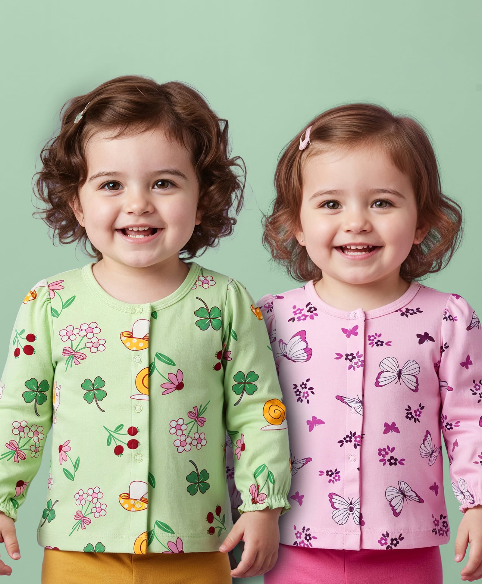Babyoye 100% Cotton Eco Jiva Finish Full Sleeves Front Open Jhablas with Butterfly & Floral Print Pack Of 2 - Light Green & Lavender-image-39