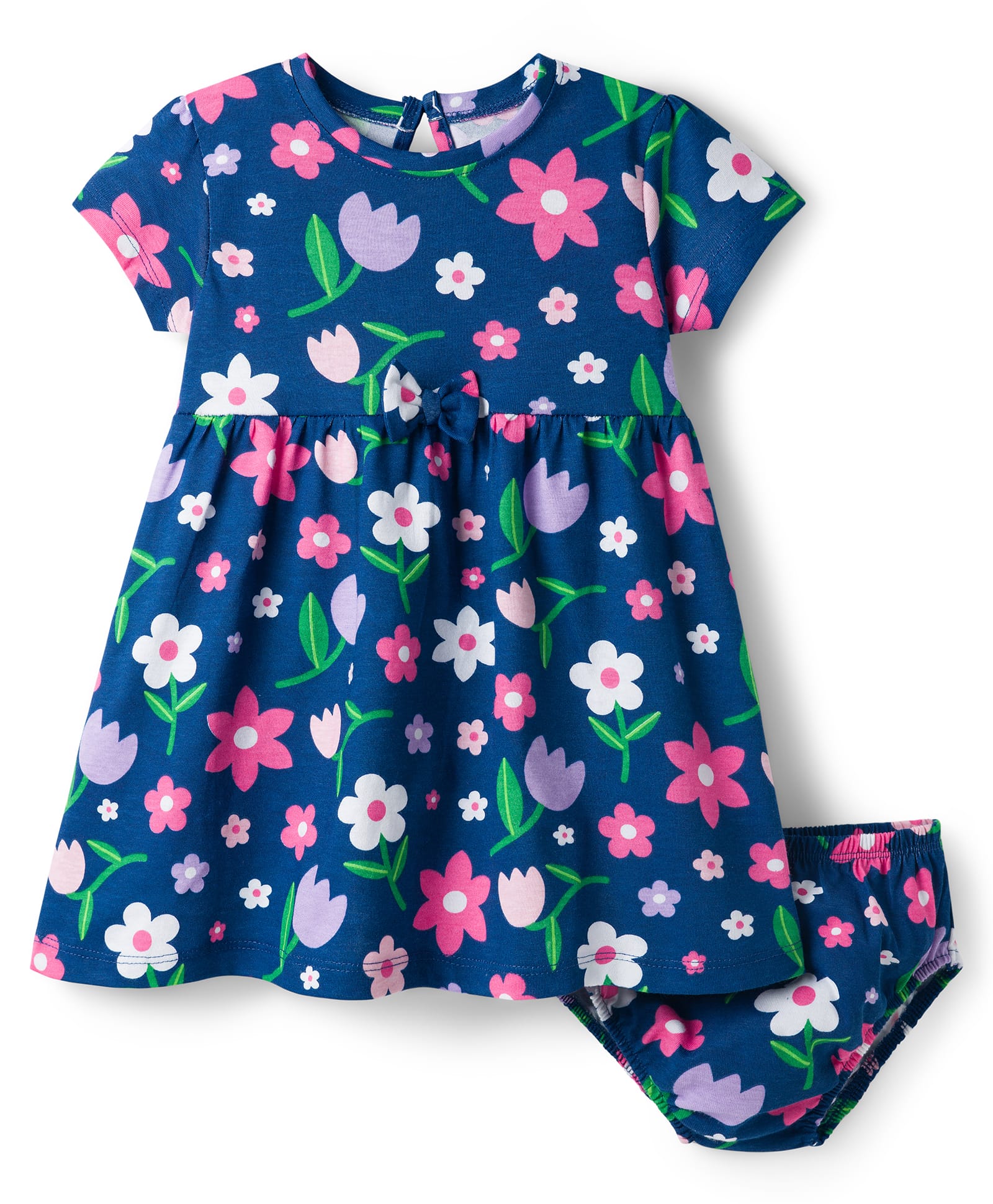 Babyhug Cotton Knit Half Sleeves Floral Printed Frock with Bloomer - Purple-image-49