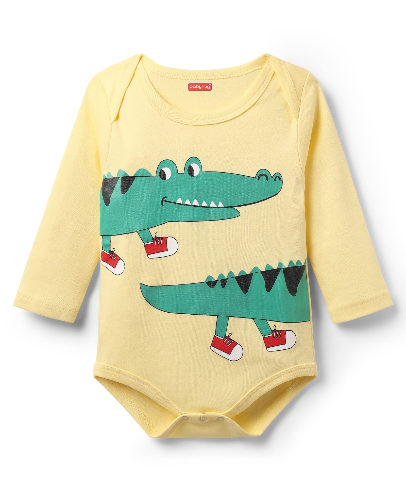 Babyhug 100% Cotton Knit Full Sleeves Onesie with Corcodile Print - Yellow-picture-10