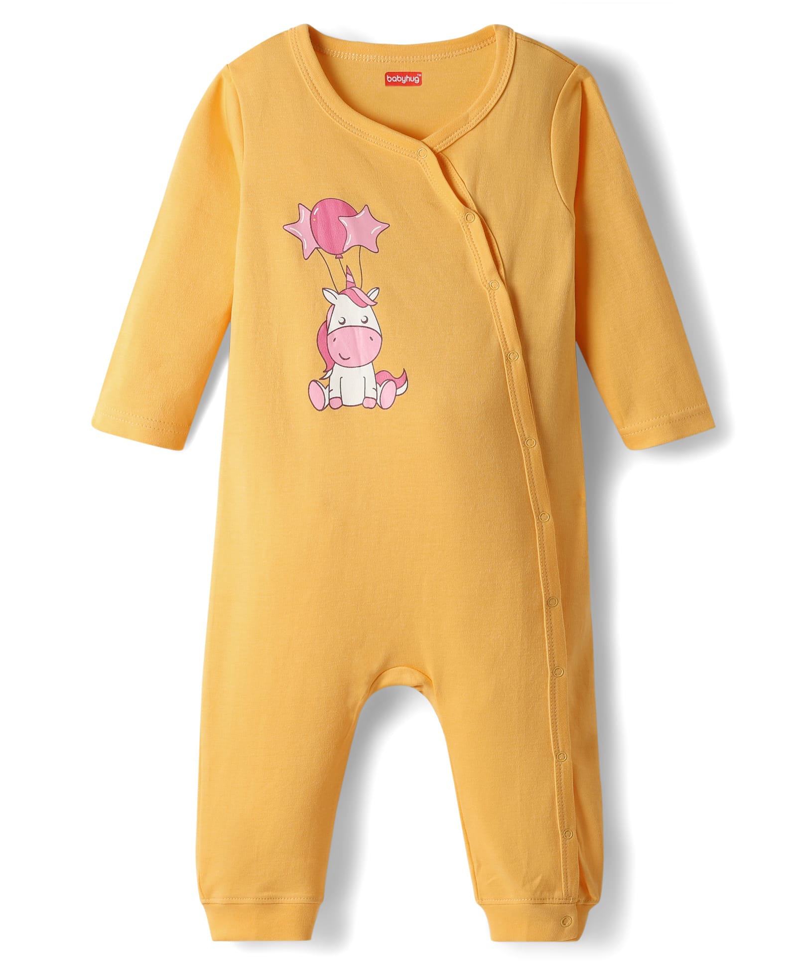 Babyhug 100% Cotton Interlock Knit Full Sleeves Romper with Unicorn Print - Yellow-picture-10