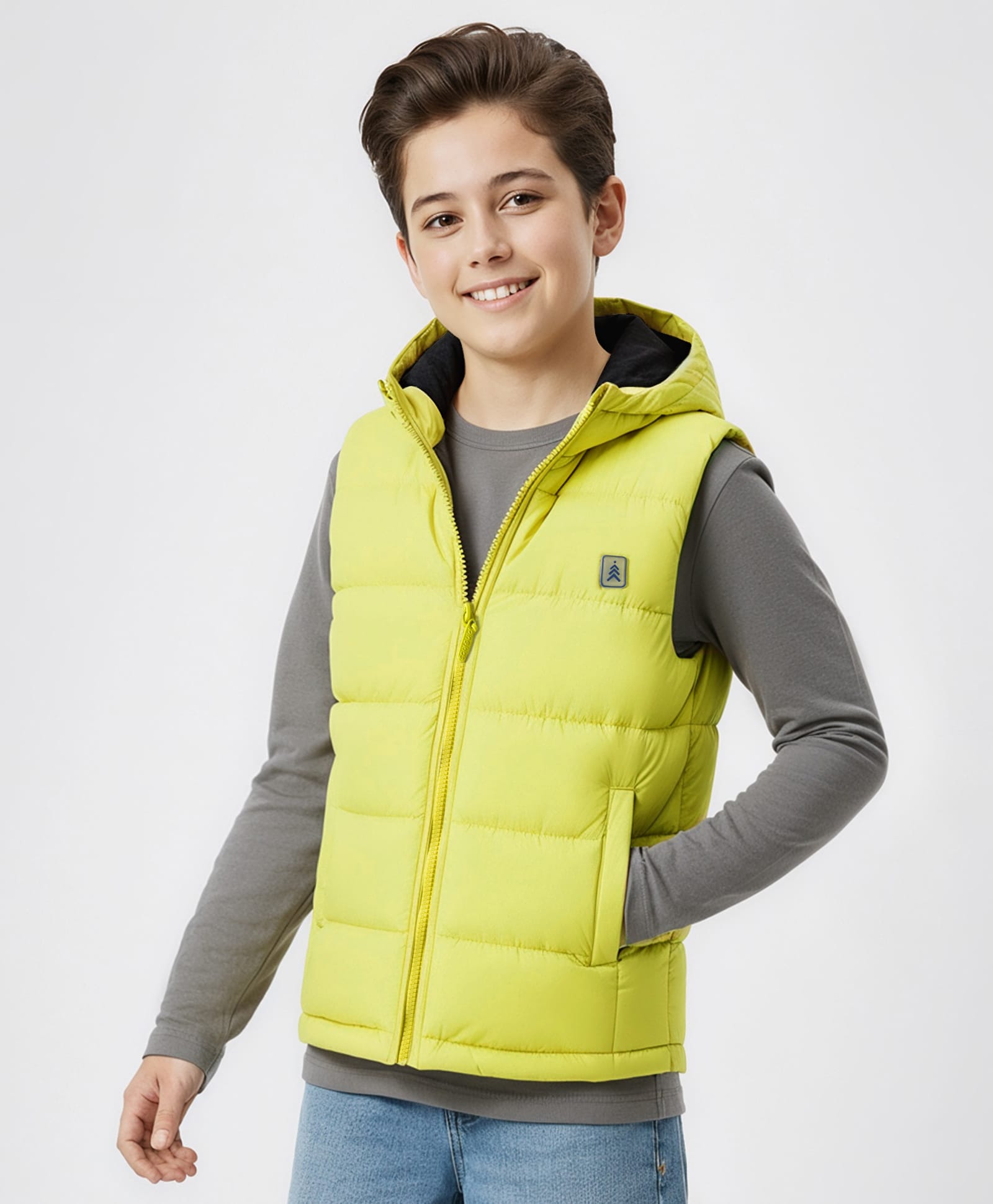 Pine Kids Woven Sleeveless Solid Color Padded Hooded Jacket - Lemon-picture-27