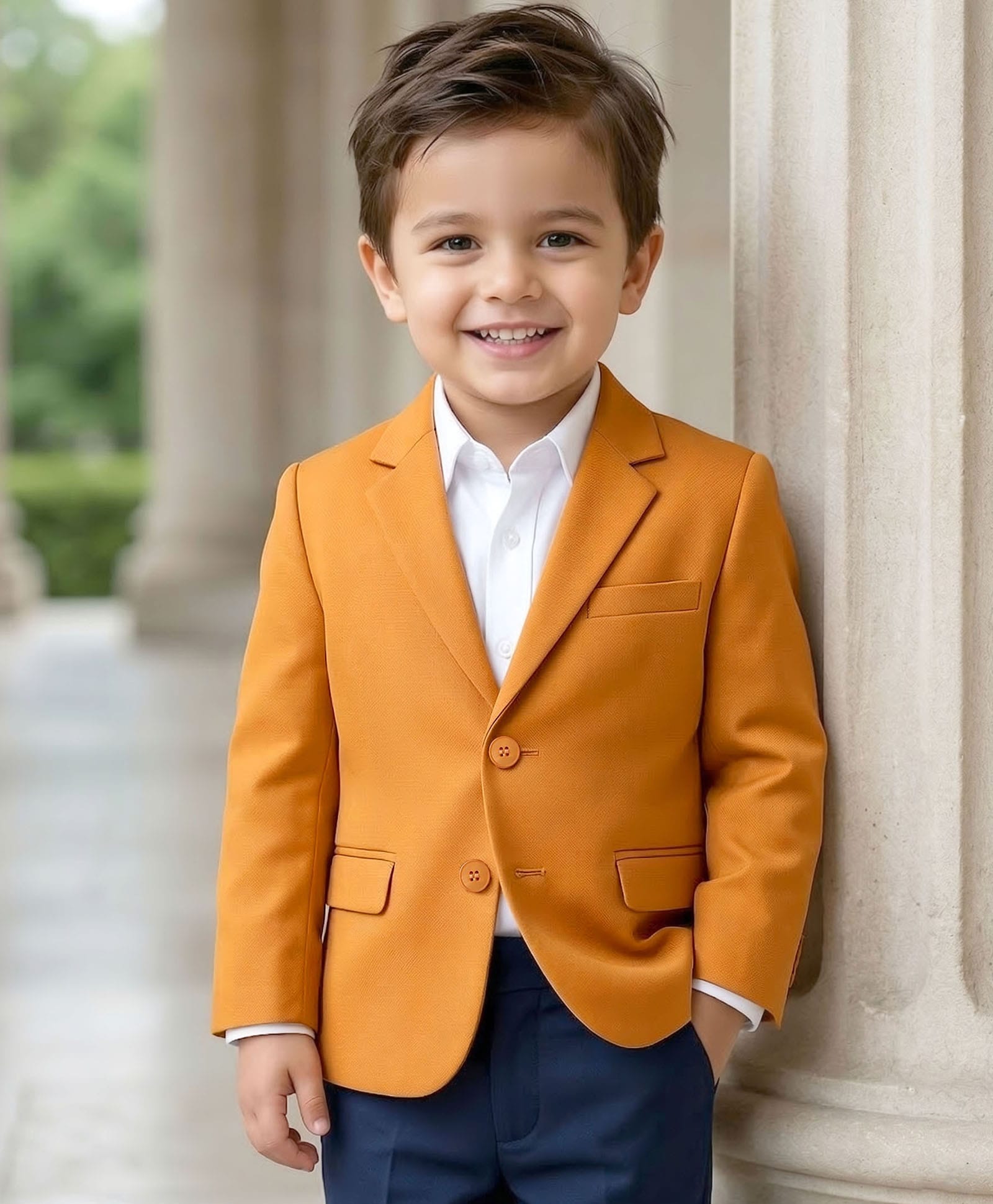 Babyhug Woven Full Sleeves Solid Coloured Blazer With Front Pockets - Mustard-picture-26