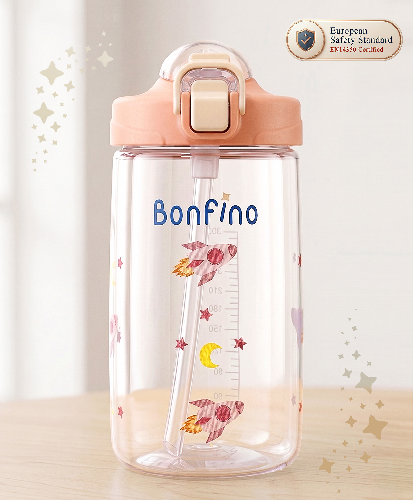 Bonfino EasySip Straw Sipper Cup with Soft Spout & Flip Lock Lid 300ml - Pink| Smooth Flow| BPA Free| Easy Grip Handle| 6 Months+| Leak Proof Lid| Measuring Scale| Home & Travel-picture-22