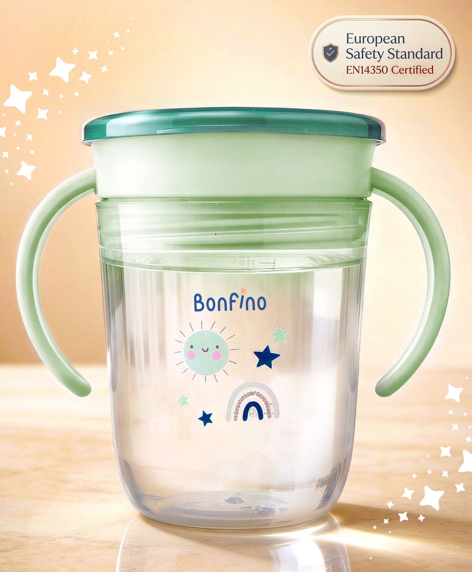 Bonfino Sip 360 Training Cup 150 ml - Blue| 6 Months+| Spoutless 360° Spill-Resistant Rim| Soft Silicone Edge| Easy-Grip Handles| Hygiene Cap Included| BPA Free| Measuring Scale| Drink from Any Side-image-42