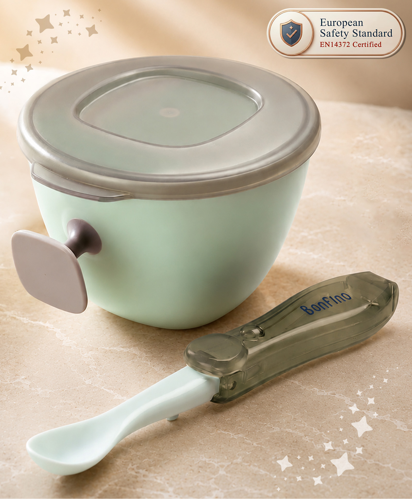 Bonfino TravelMate Feeding Bowl - Grey| 6 Months+| Baby Food Storage & Serving Set| Leak-Proof Snap-Lock Lid| Foldable Spoon| BPA-Free & Food-Grade| Easy-Grip Handle| Safe & Mess-Free Feeding-image-4