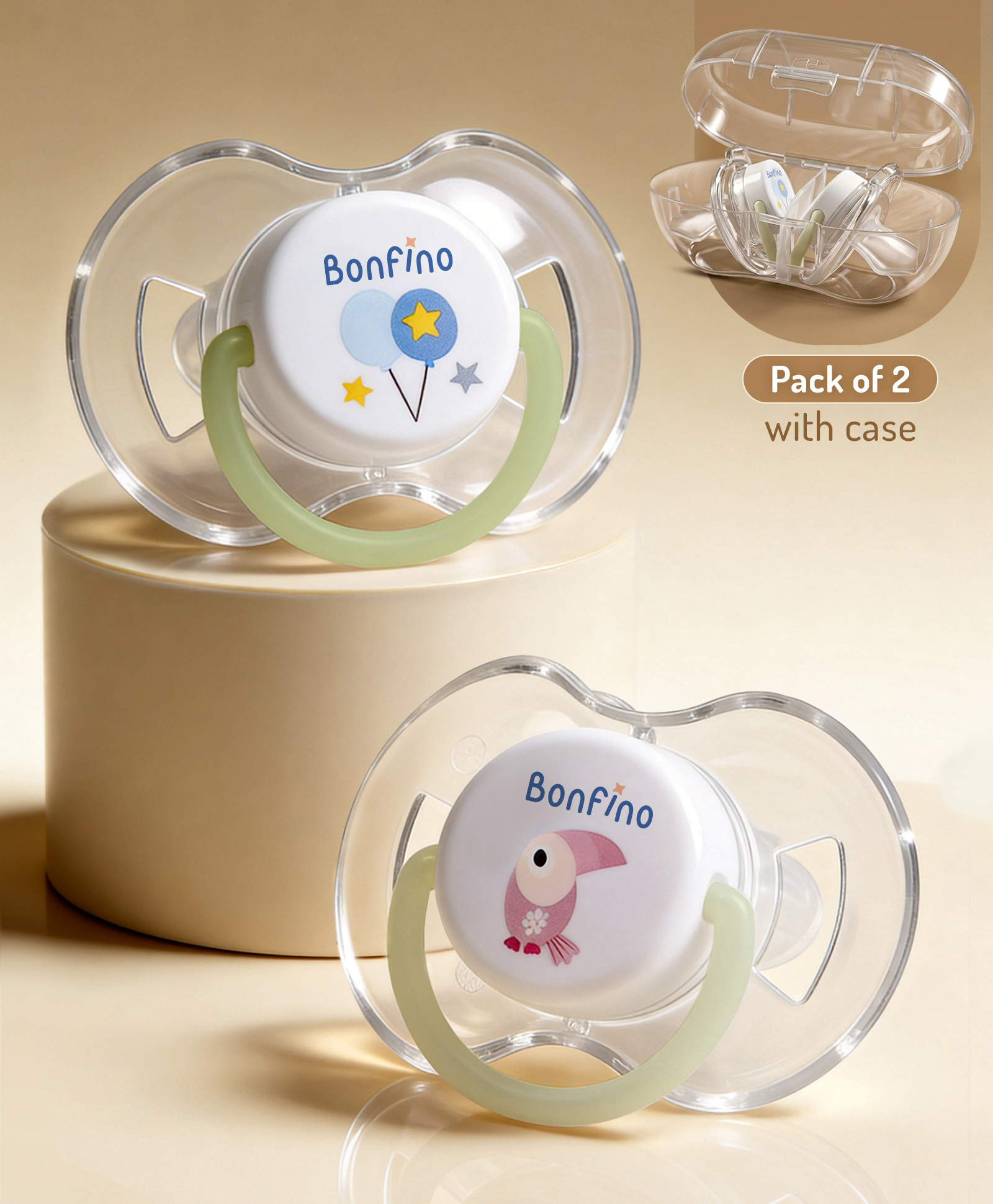 Bonfino Airy Tritan Pacifier Pack of 2 - White| 3 Months+| with Sterilizer Case| Breathable Ventilation Shield| Orthodontic Silicone Teat| Glow in the Dark Ring| Lightweight Tritan| Baby Safe-picture-49
