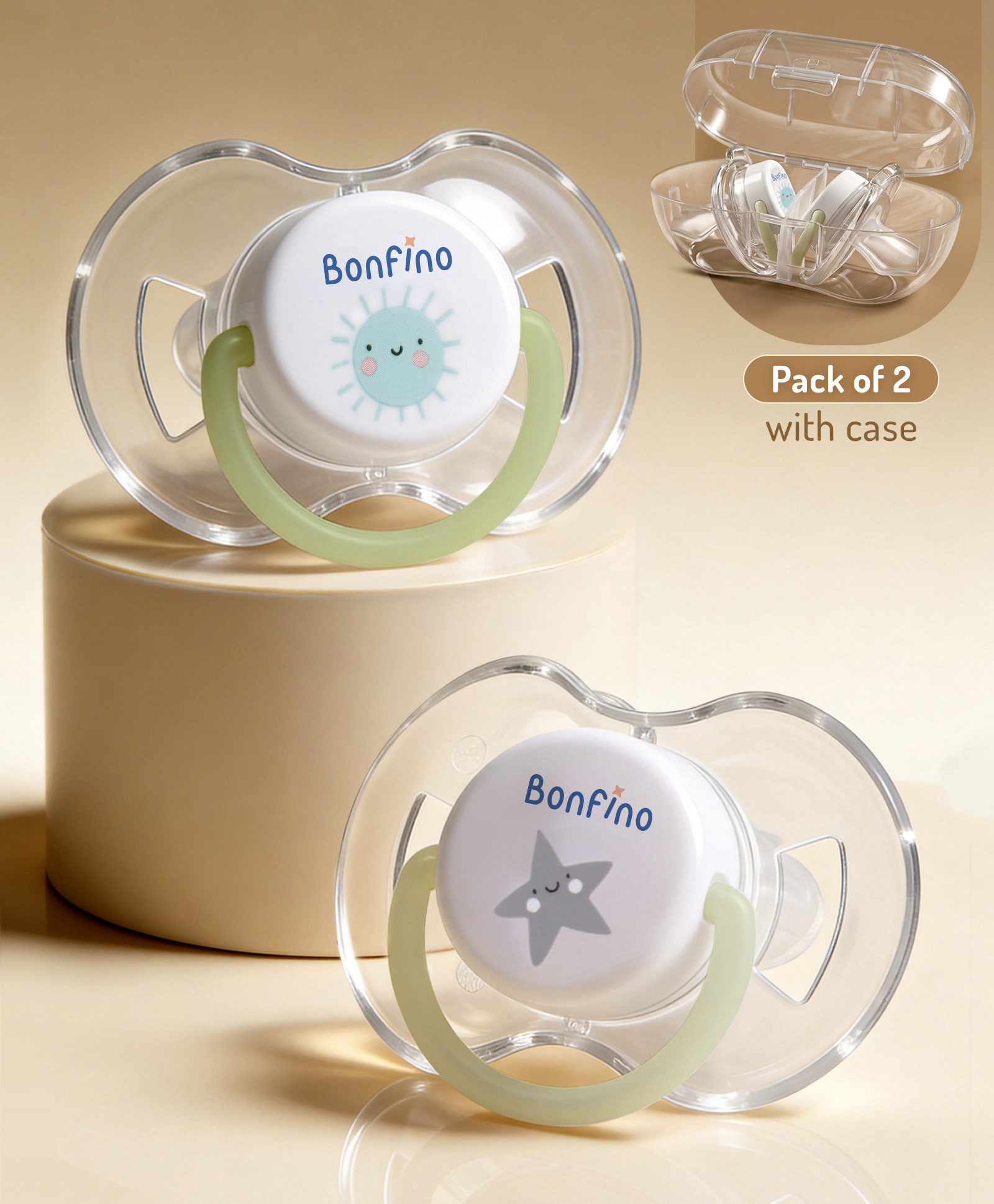 Bonfino Airy Tritan Pacifier Pack of 2 - White| 3 Months+| with Sterilizer Case| Breathable Ventilation Shield| Orthodontic Silicone Teat| Glow in the Dark Ring| Lightweight Tritan| Baby Safe-image-31