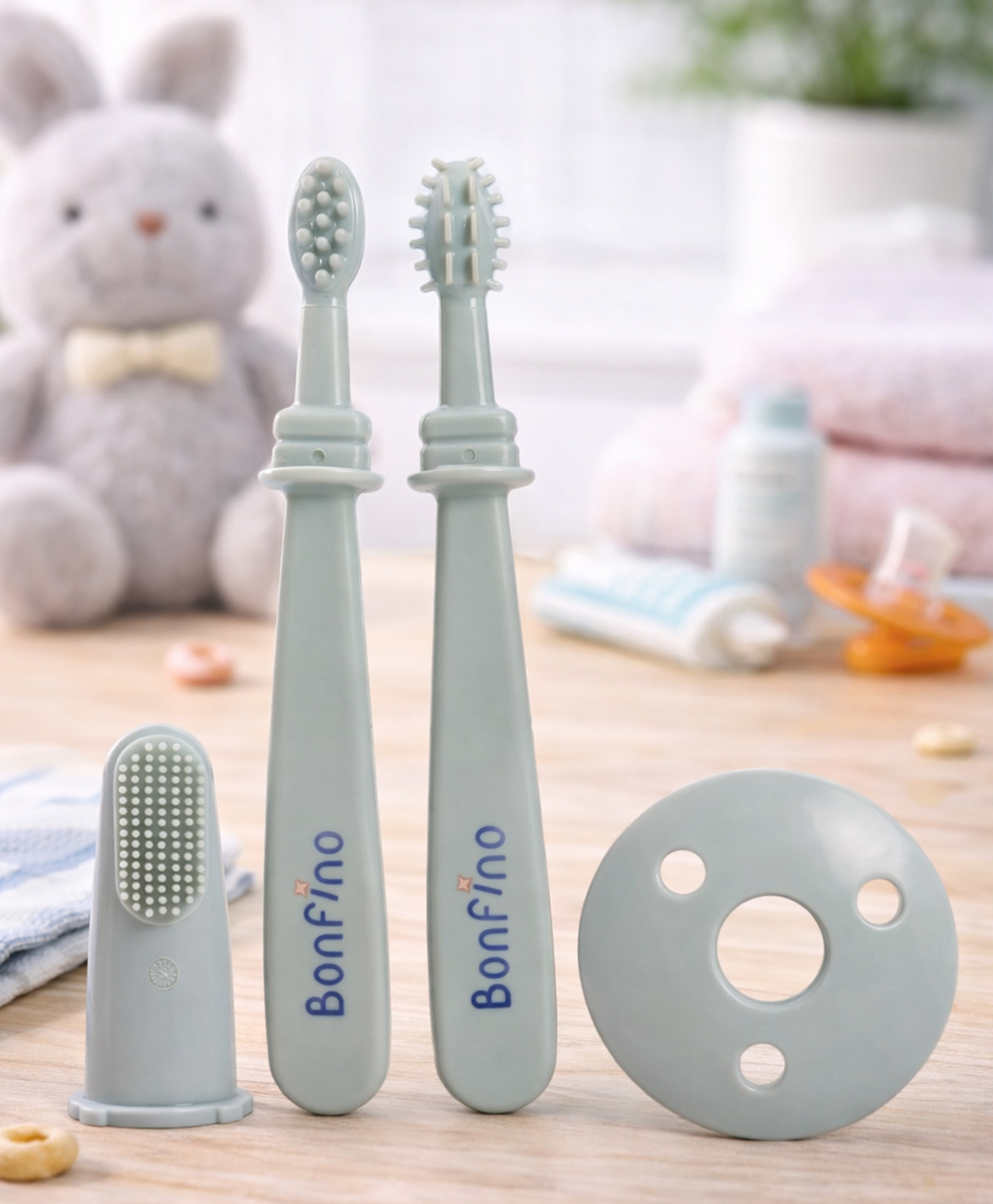 Bonfino Tiny Smile 3-in-1 Brushing Kit - Blue| 0+ Months| Finger Brush Training Brush & Tooth Brush| Anti-Choking Protective Ring| 360° Gentle Cleaning| Untra Soft Silicone| BPA Free| Easy-Grip Handle-image-35