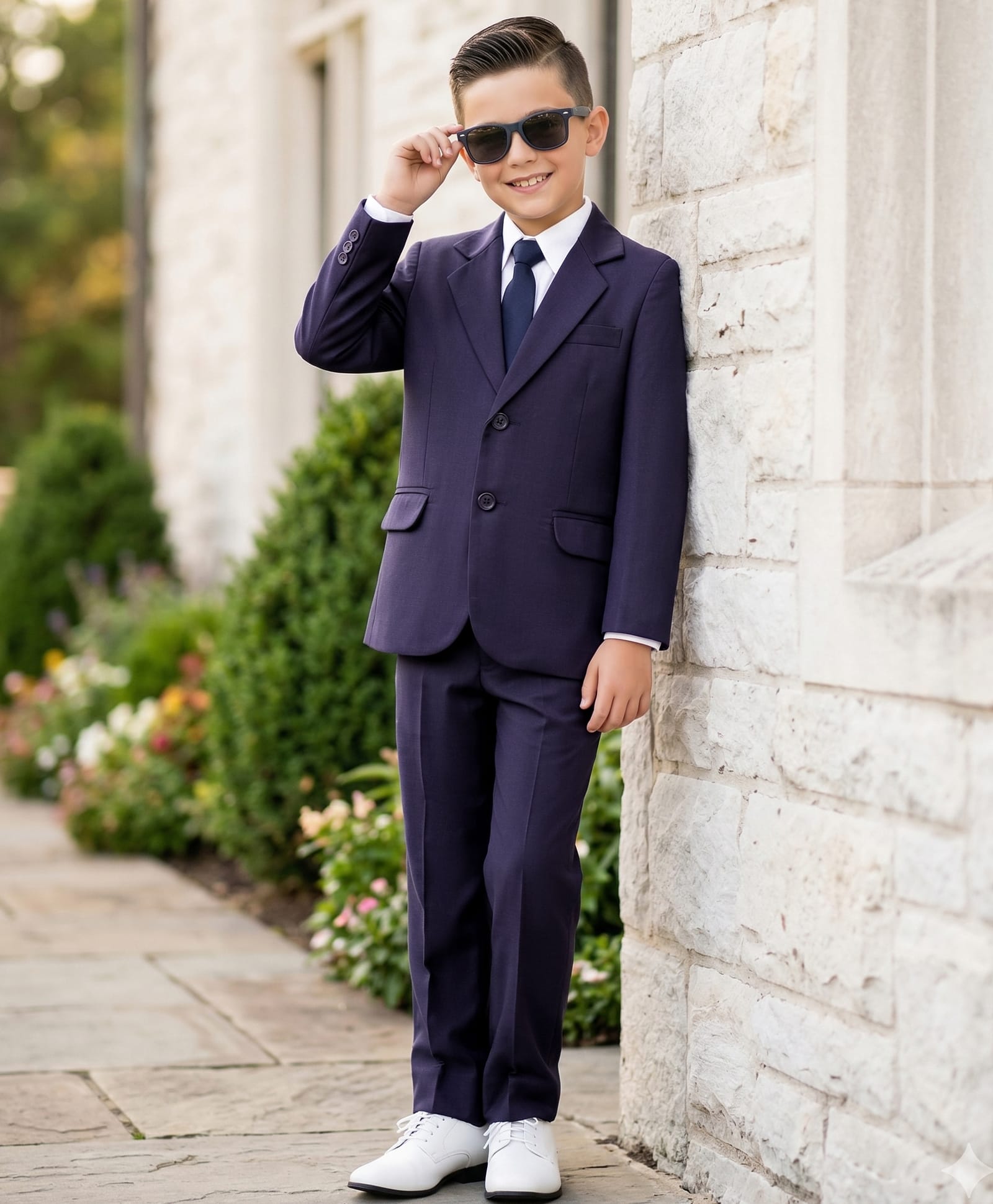 Pine Kids Knit Full Sleeves Solid 3 Piece Party Suit With Bow - Navy Blue-picture-28