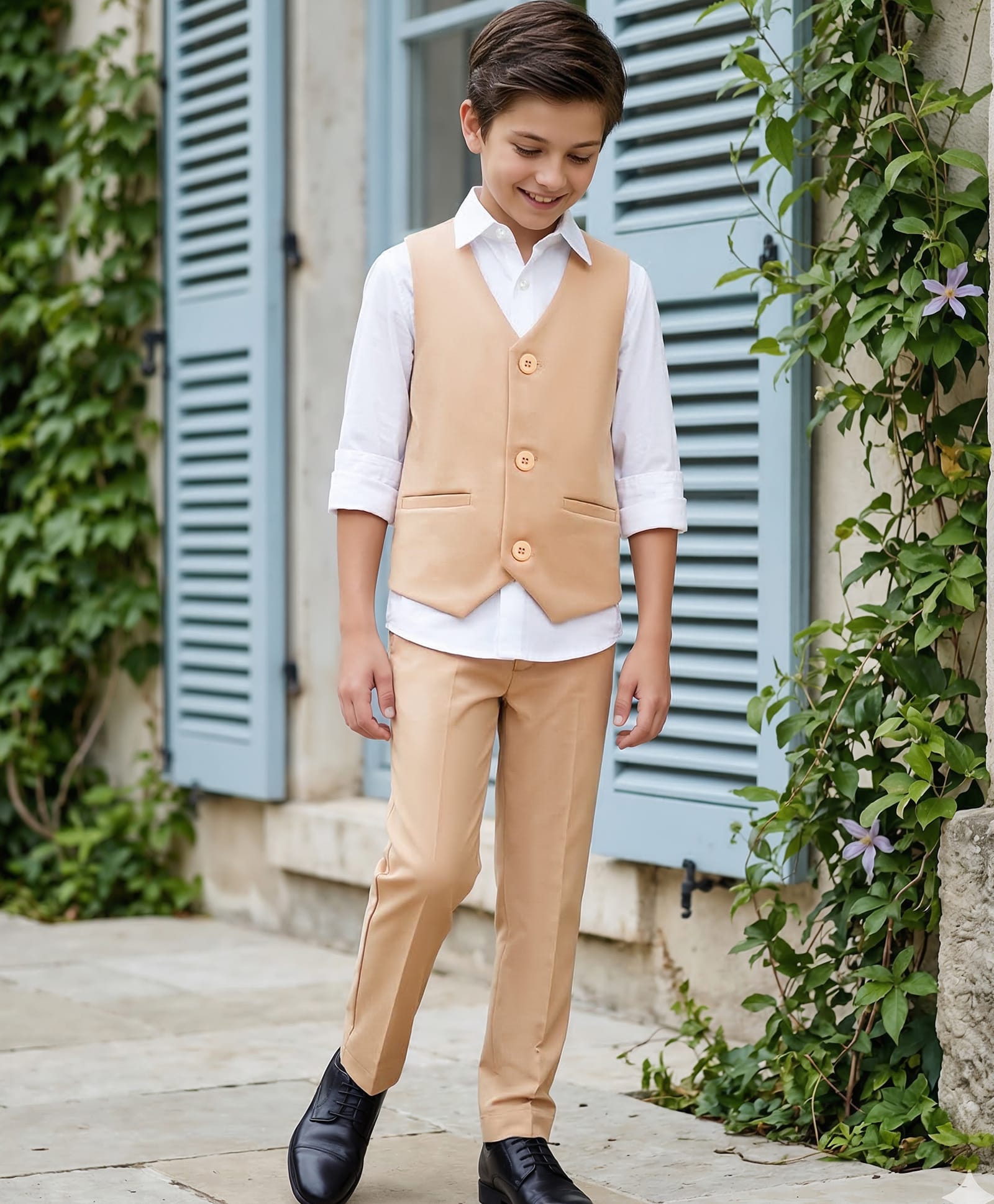 Pine Kids Knit Full Sleeves Solid 3 Piece Party Suit - Beige-picture-20