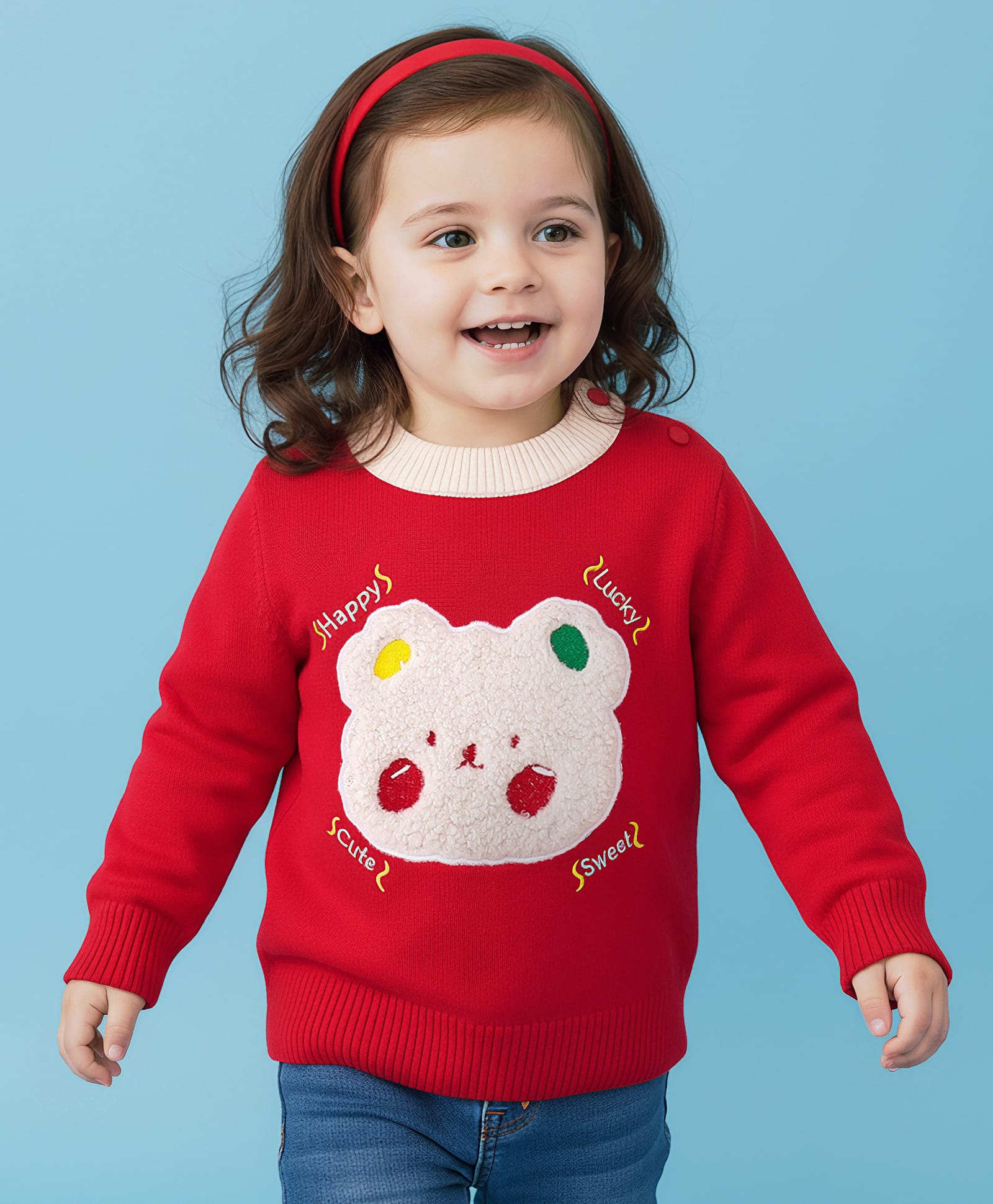 Mark & Mia Viscose Full Sleeves Pullover Sweater with Teddy Bear Design - Red-picture-31