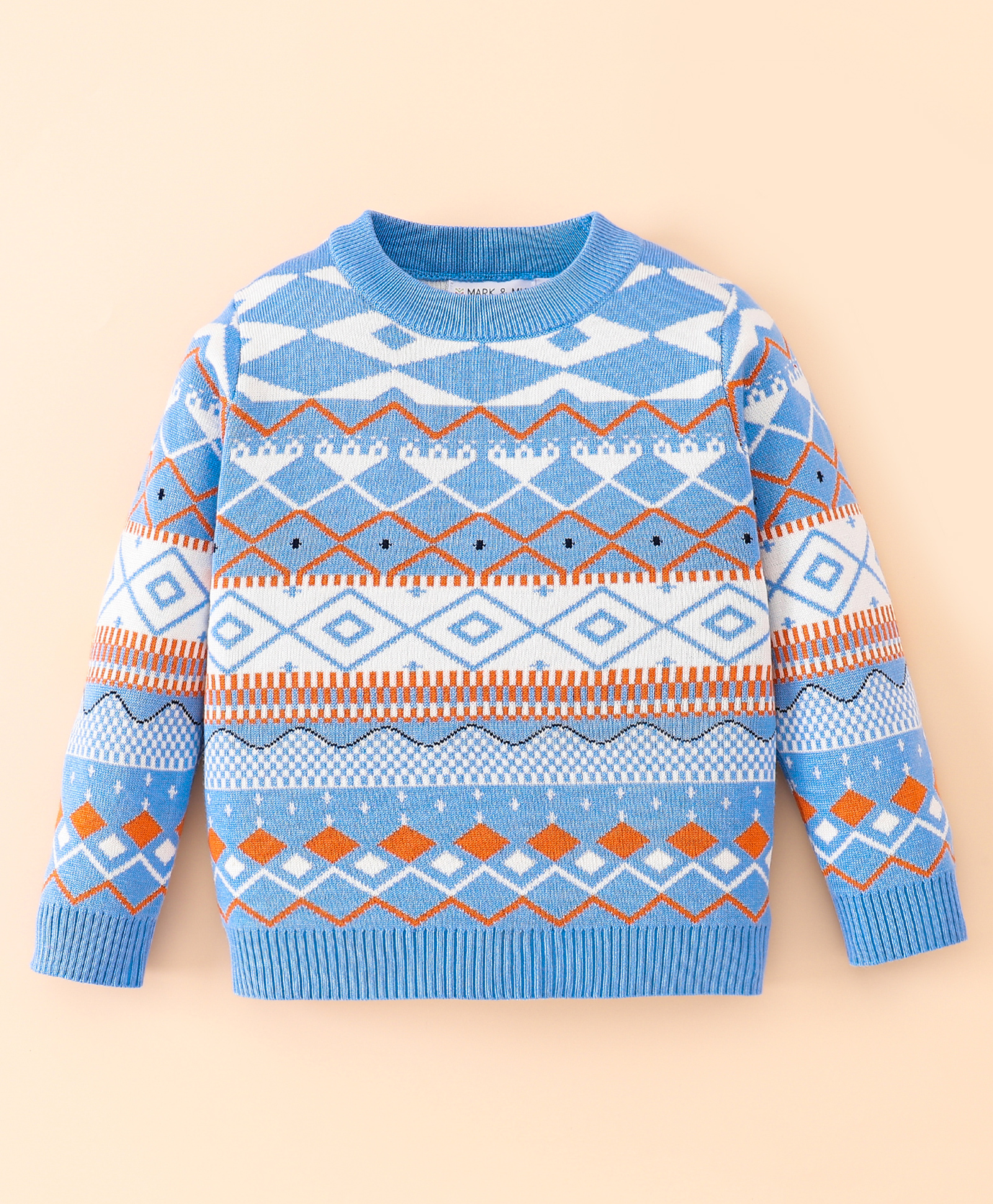Mark & Mia Viscose Full Sleeves Pullover Sweater with Fair Isle Design - Light Blue-image-46