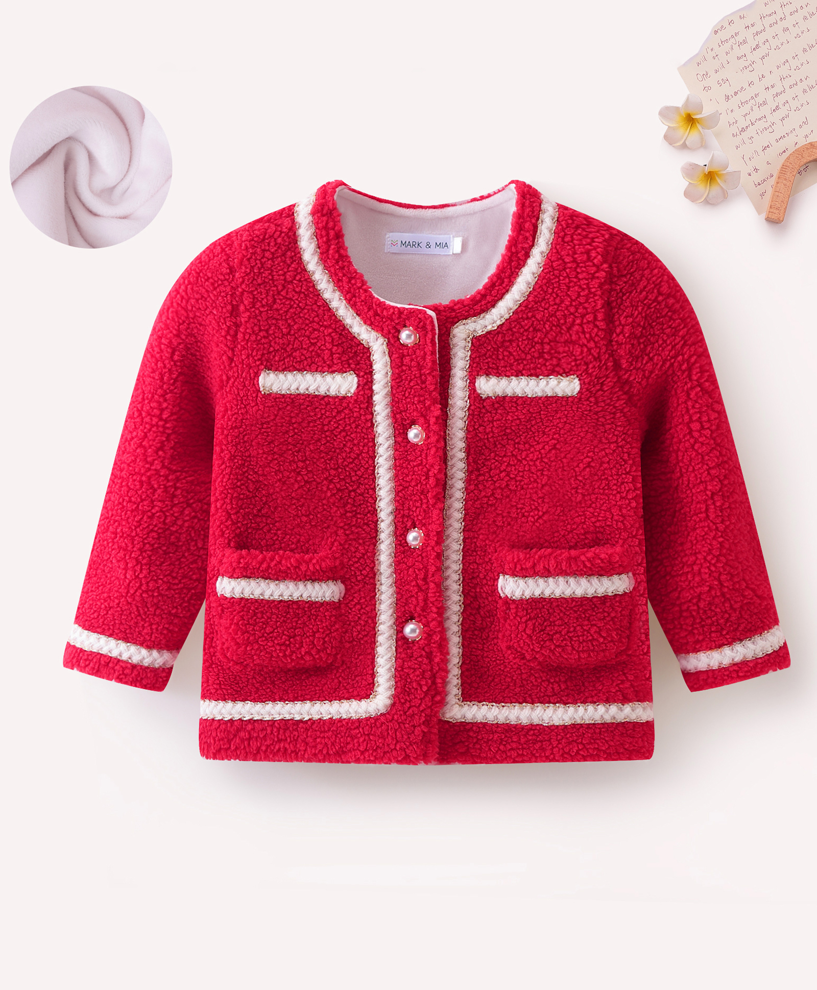 Mark & Mia Full Sleeves Winter Jacket with Pockets & Lace Detailing - Red-picture-28