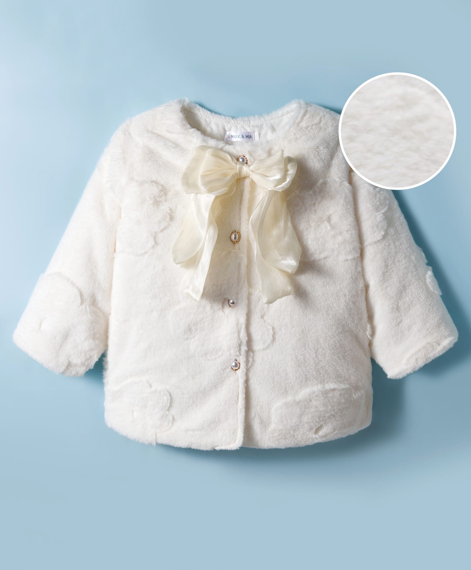Mark & Mia Full Sleeves Jacket With Bow & Floral Design - Offwhite-image-42