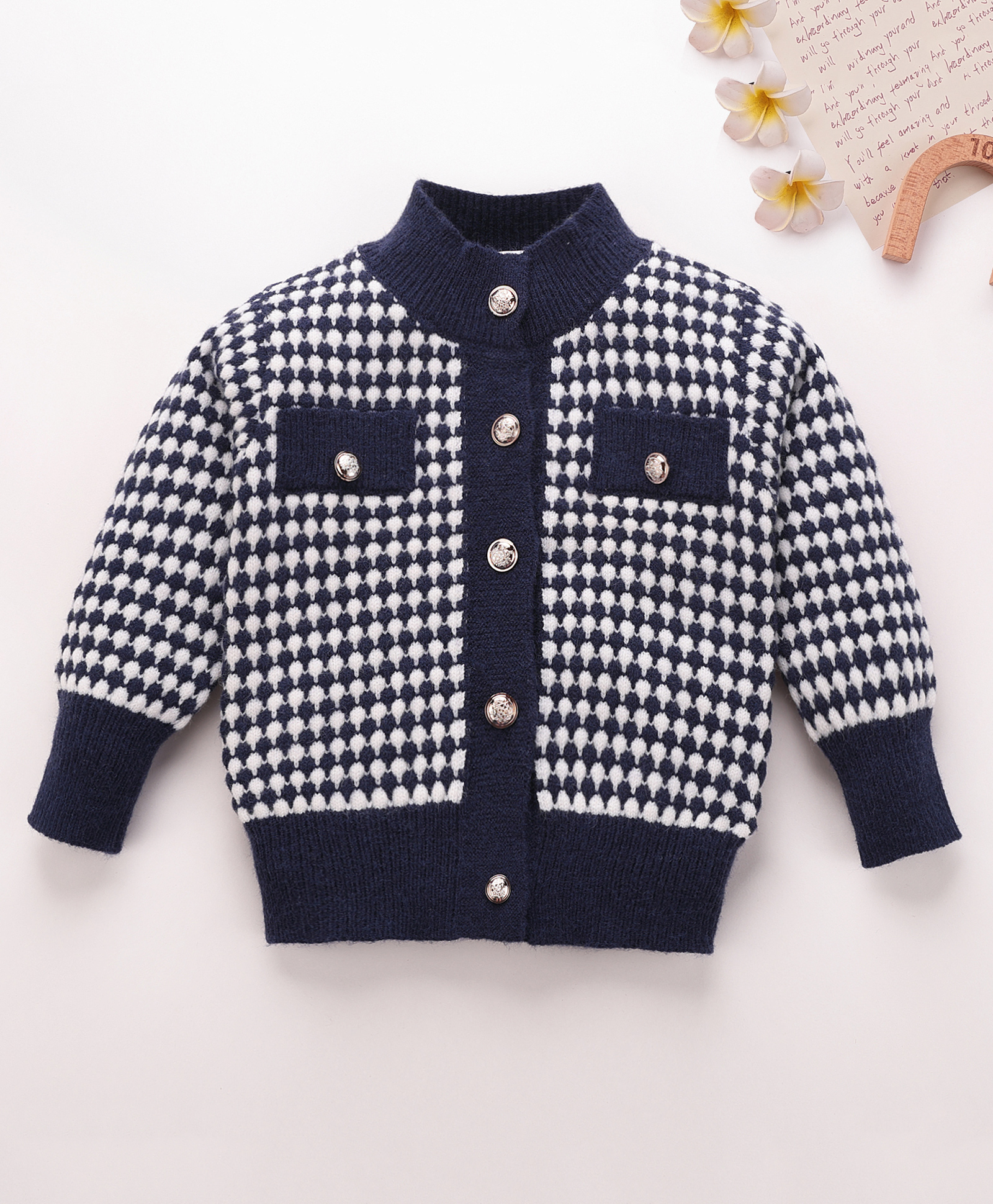 Mark & Mia Full Sleeves Winter Jacket With Check Design & Pockets Navy Blue-image-12