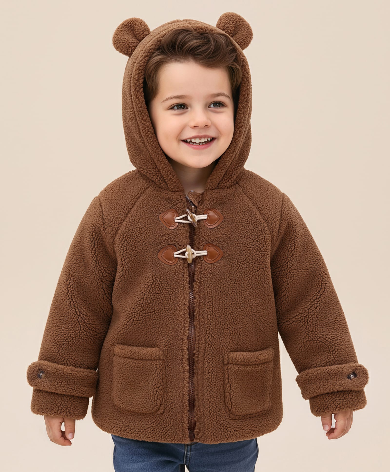 Mark & Mia Full Sleeves Hoodie With Ear Applique & Pocket Detailing -Brown-picture-15