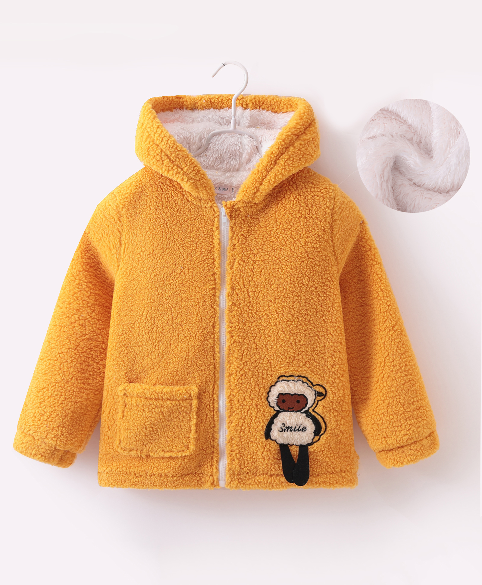 Mark & Mia Full Sleeves Front Open Hooded Winter Jacket with Pocket & Sheep Design - Yellow-image-38
