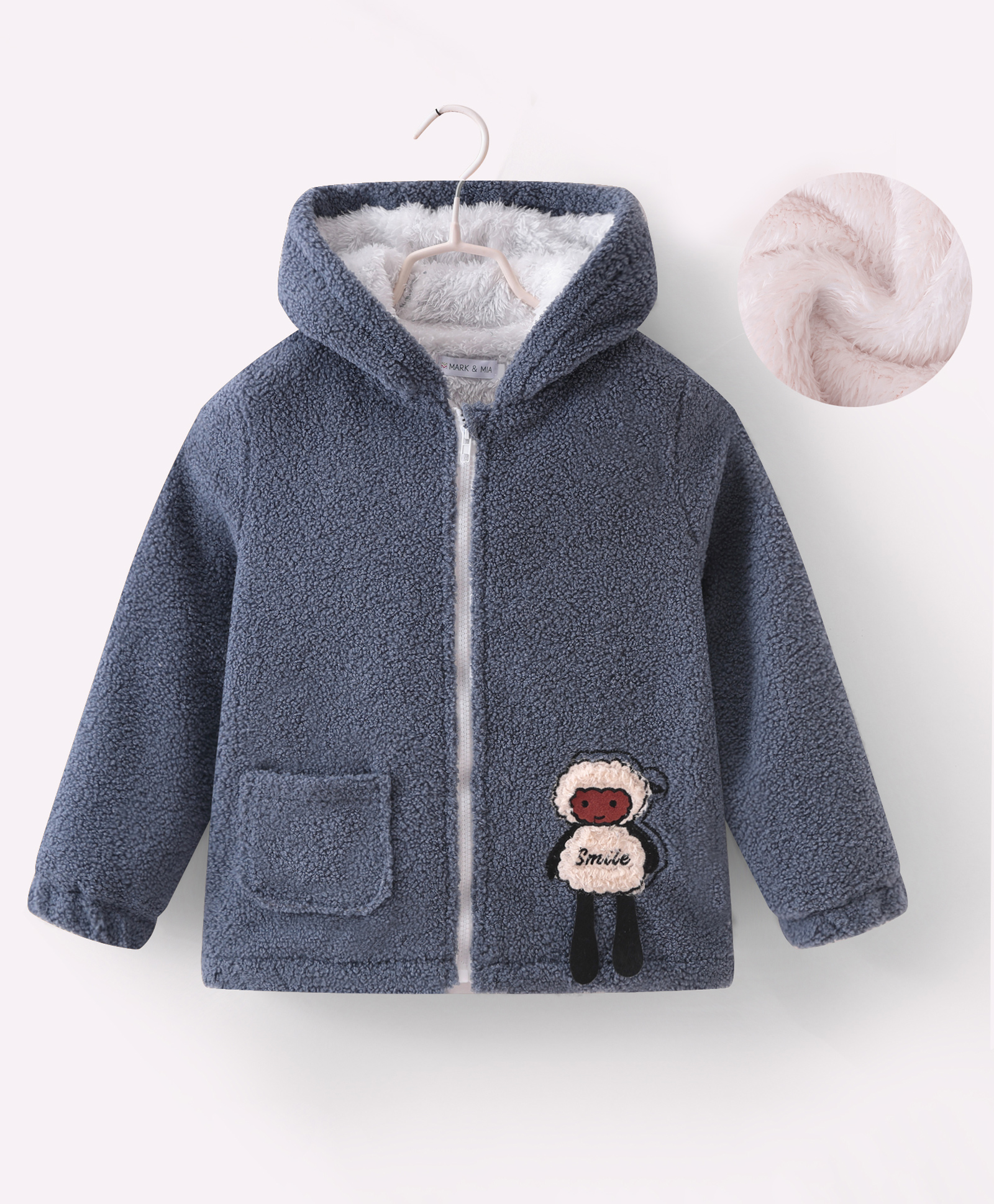Mark & Mia Full Sleeves Hooded Winter Jacket with Sheep Patch & Ear Applique - Navy Blue-picture-10