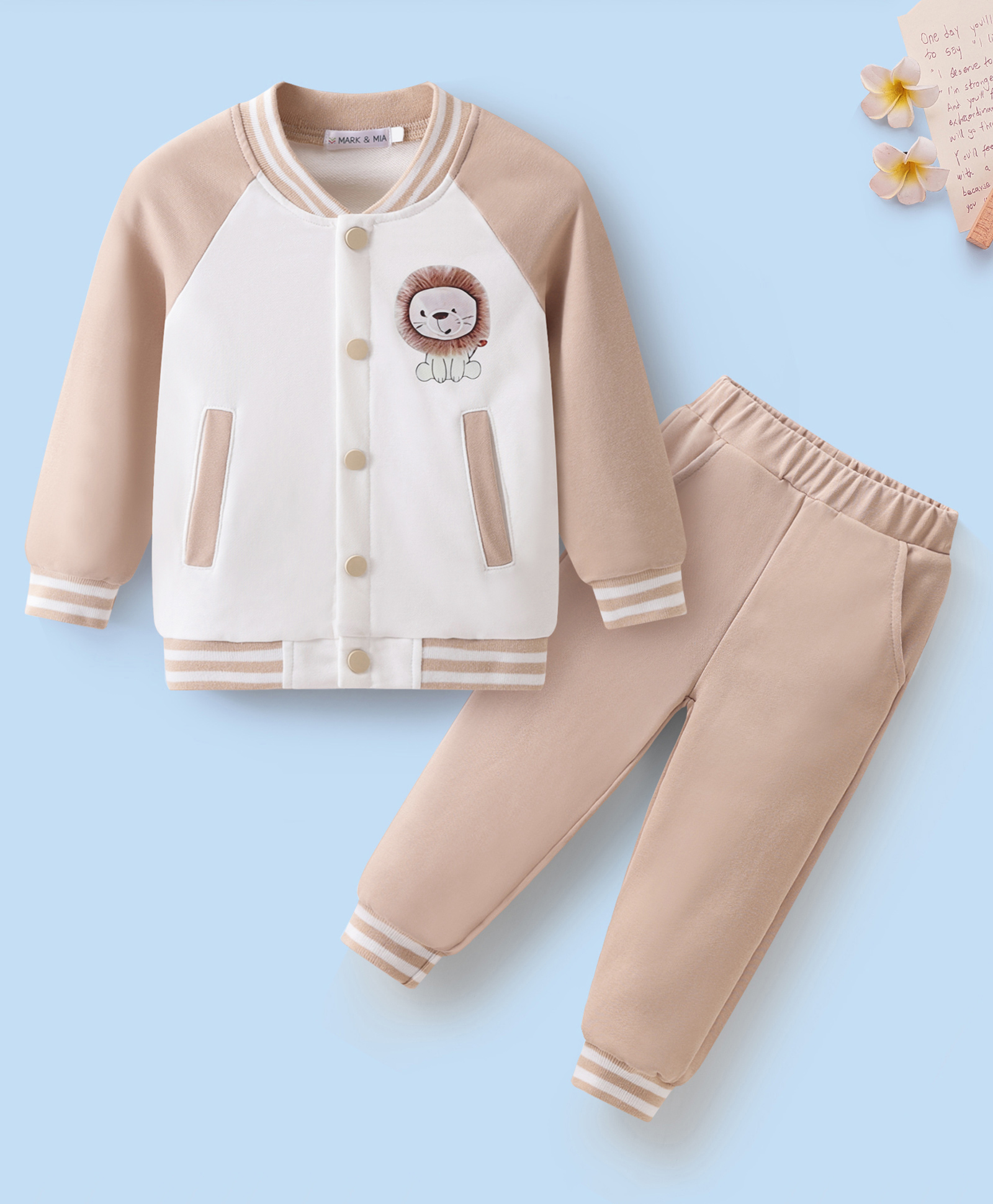 Mark & Mia Cotton Full Raglan Sleeves Winter Wear Suit With Lion Print - White & Beige-picture-16