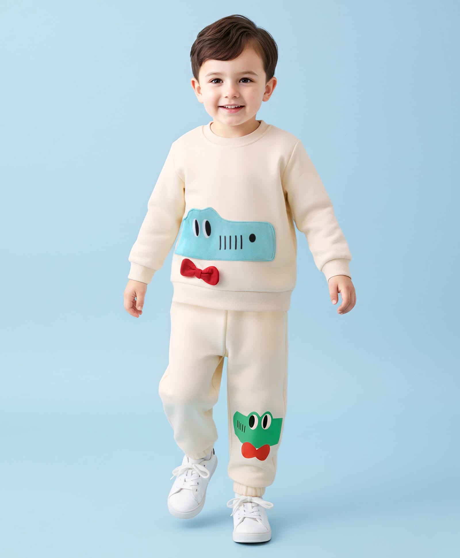Mark & Mia Cotton Full Sleeves Winter Wear T-Shirt & Lounge Pant Set With Dino Print - Cream-image-42