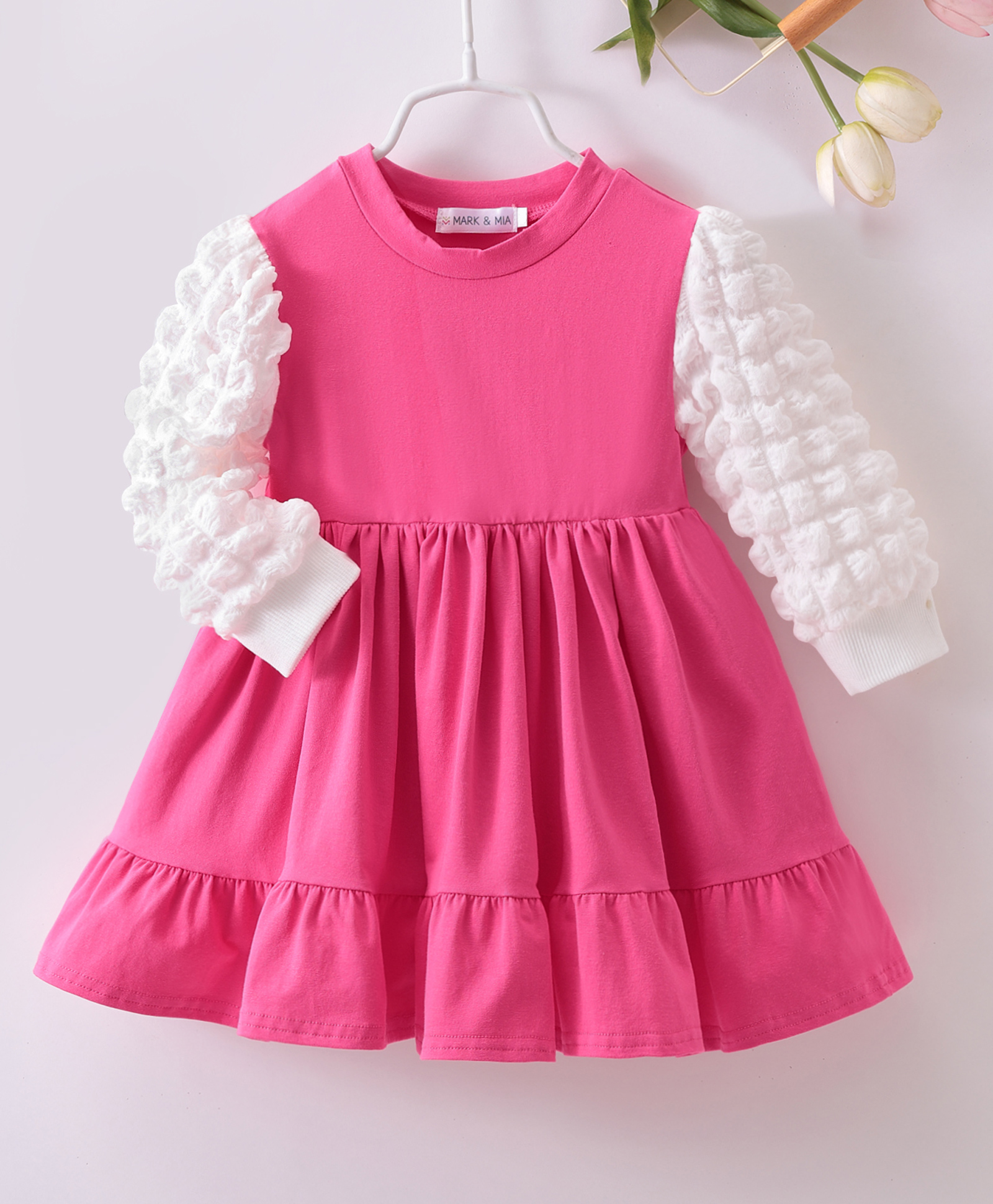 Mark & Mia Cotton Full Volume Sleeves Solid Flared Frock - Dark Pink-image-48