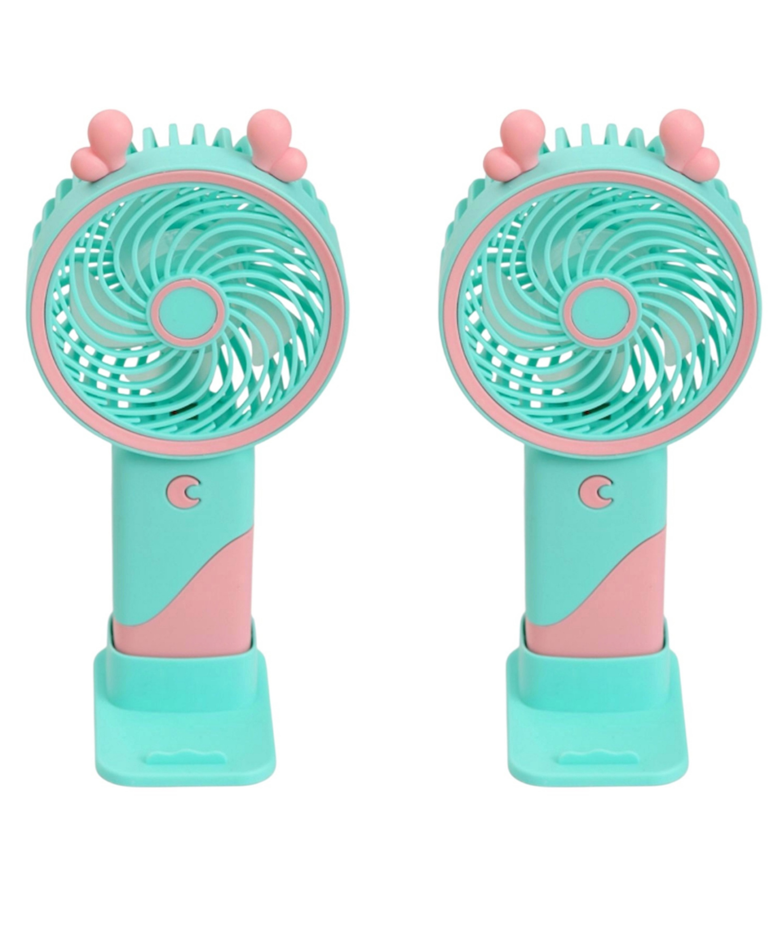 The Procure Store Ear Design Mini Portable & Rechargeable Hand Fan with Stand Set of 2- Aqua-image-7
