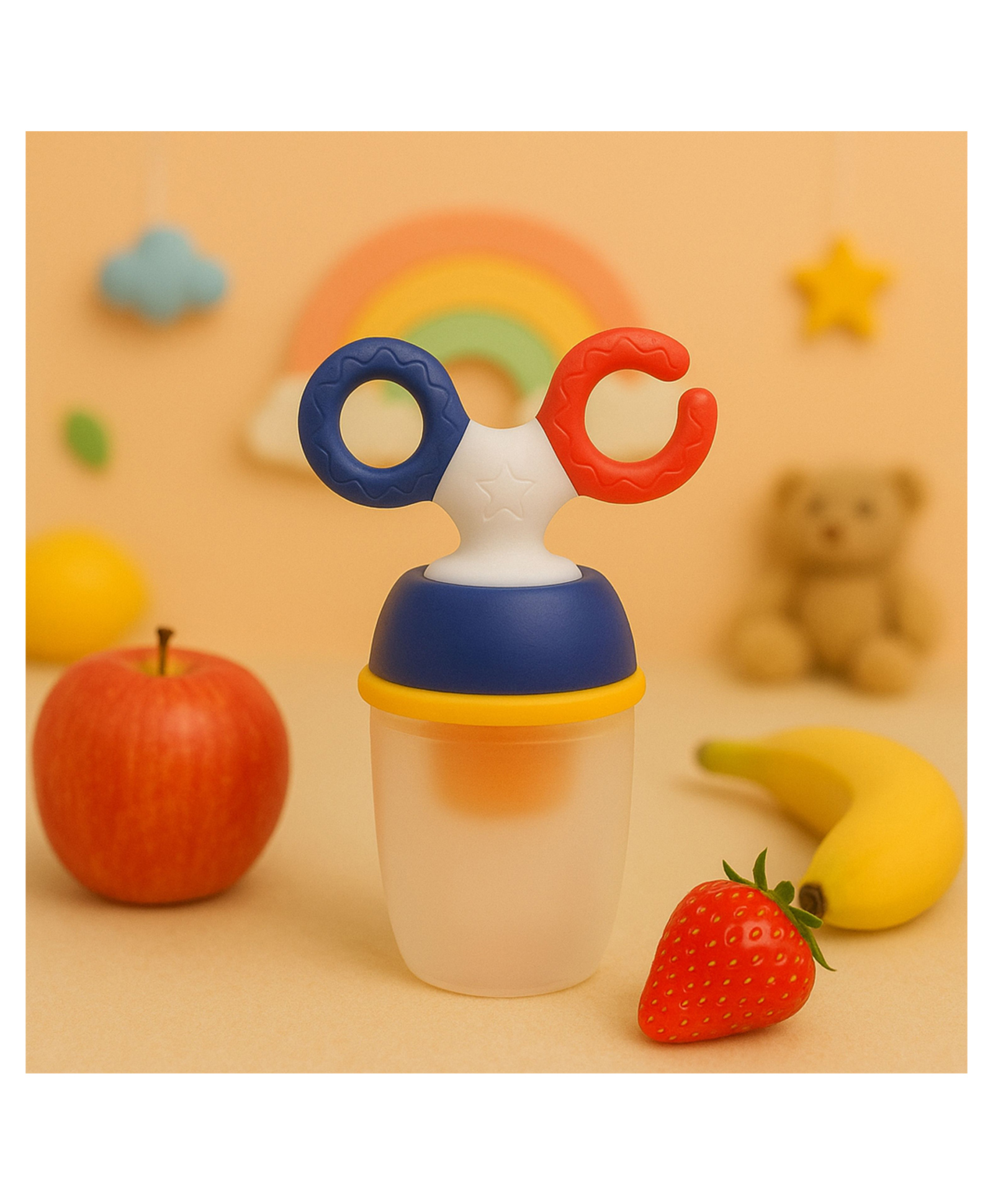 AEREX Silicone Fruit Nibbler with Handle Soft Pacifier Baby Food Nibler Chewing Pacifier for Babies Teether Baby Fruit Nibbler for Newborn Babies (Blue)-image-20