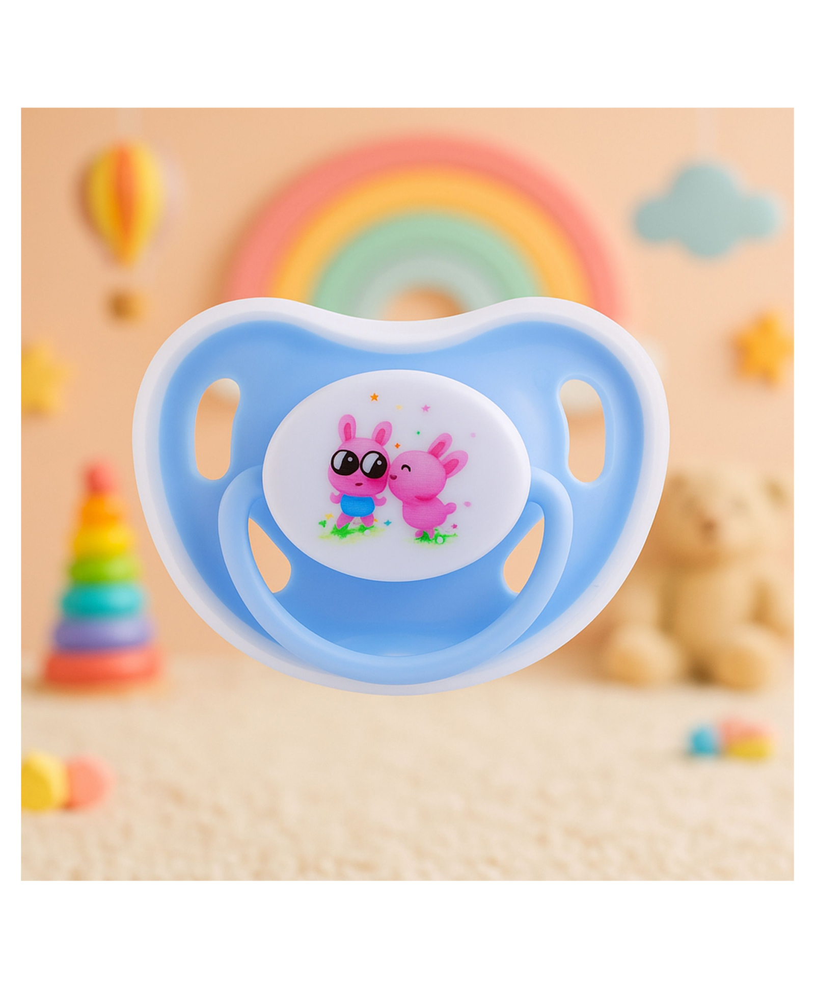 AEREX Baby Pacifiers Ultra Soft Silicone Orthodontic Nipple for New Born Baby Air Flow Shield Sleeping with Cute Prints Teether for Oral Stimulation Soother (Blue)-image-5