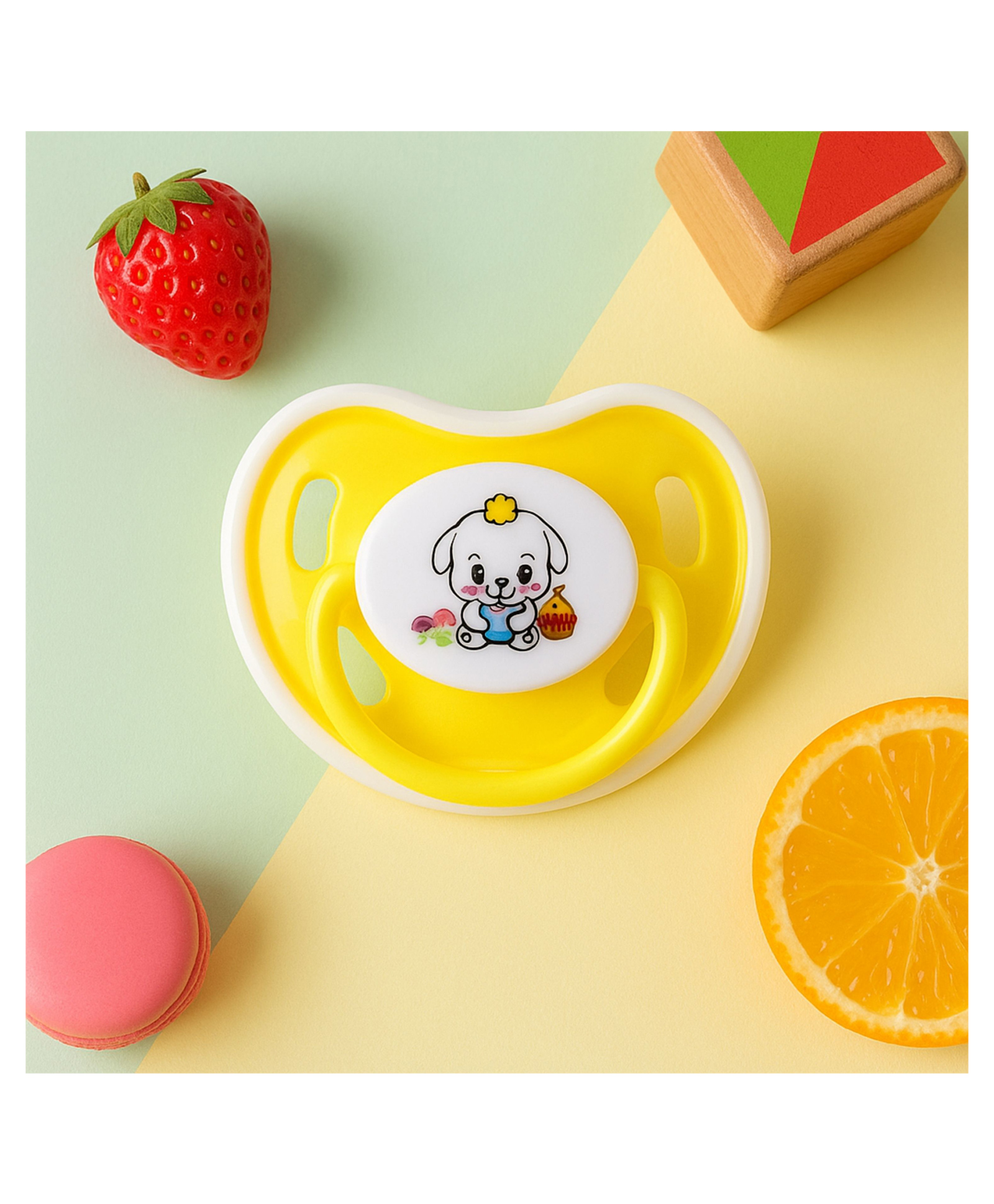 AEREX Baby Pacifiers Ultra Soft Silicone Orthodontic Nipple for New Born Baby Air Flow Shield Sleeping with Cute Prints Teether for Oral Stimulation Soother (Yellow)-picture-13