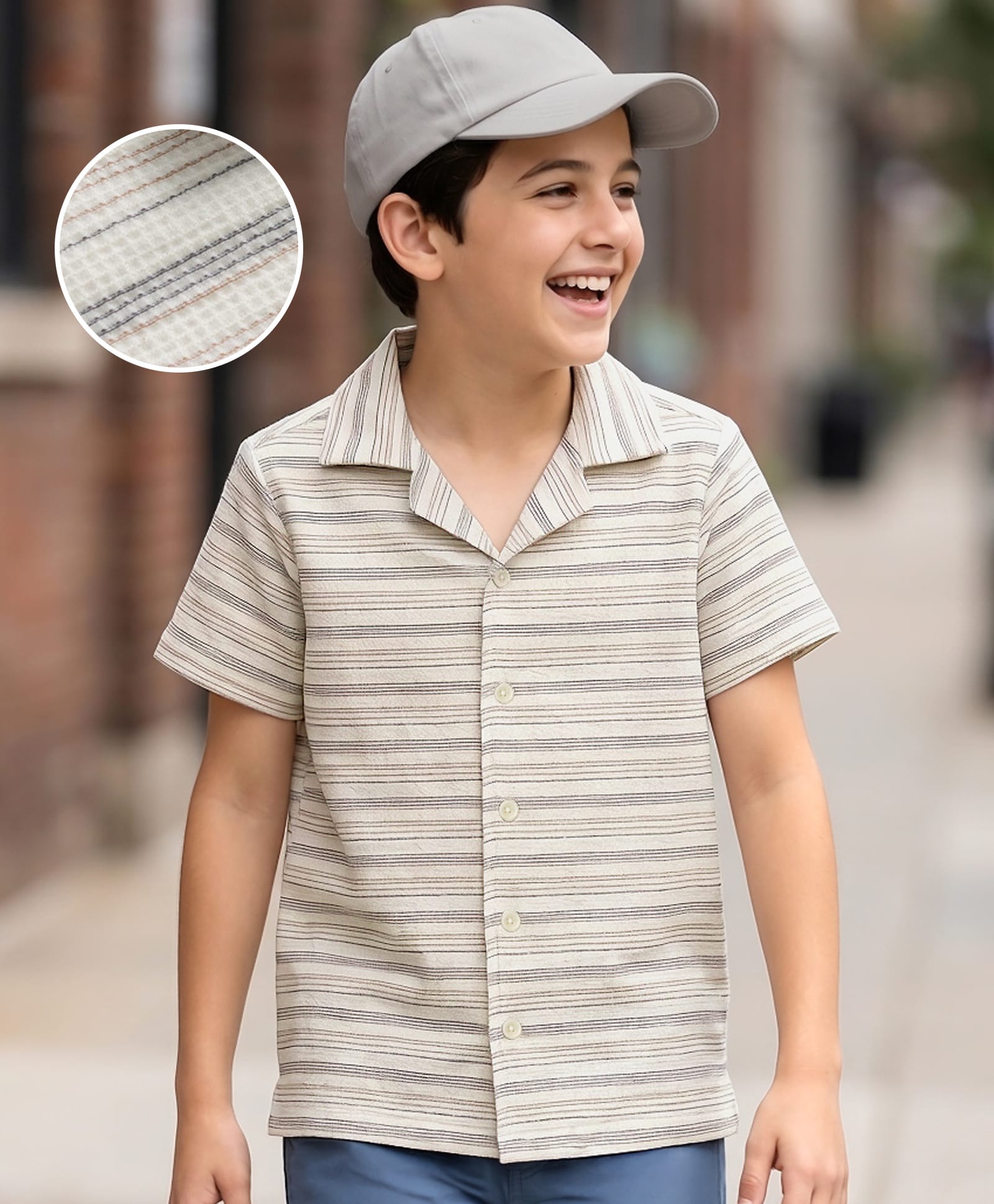 Pine Kids Cotton Knit Half Sleeves Striped Shirt - White-image-49
