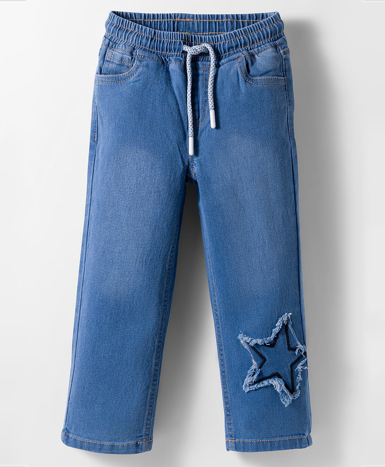 Kookie Kids Denim Full Length Jeans with Star Patch Applique Elasticated Waist and Drawcord - Royal Blue-image-25